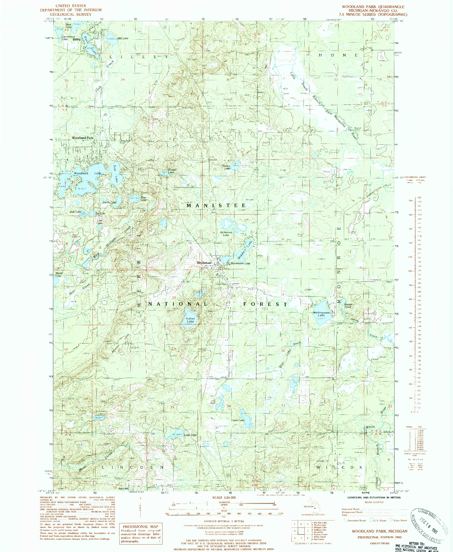 USGS 1:24000-SCALE QUADRANGLE FOR WOODLAND PARK, MI 1985