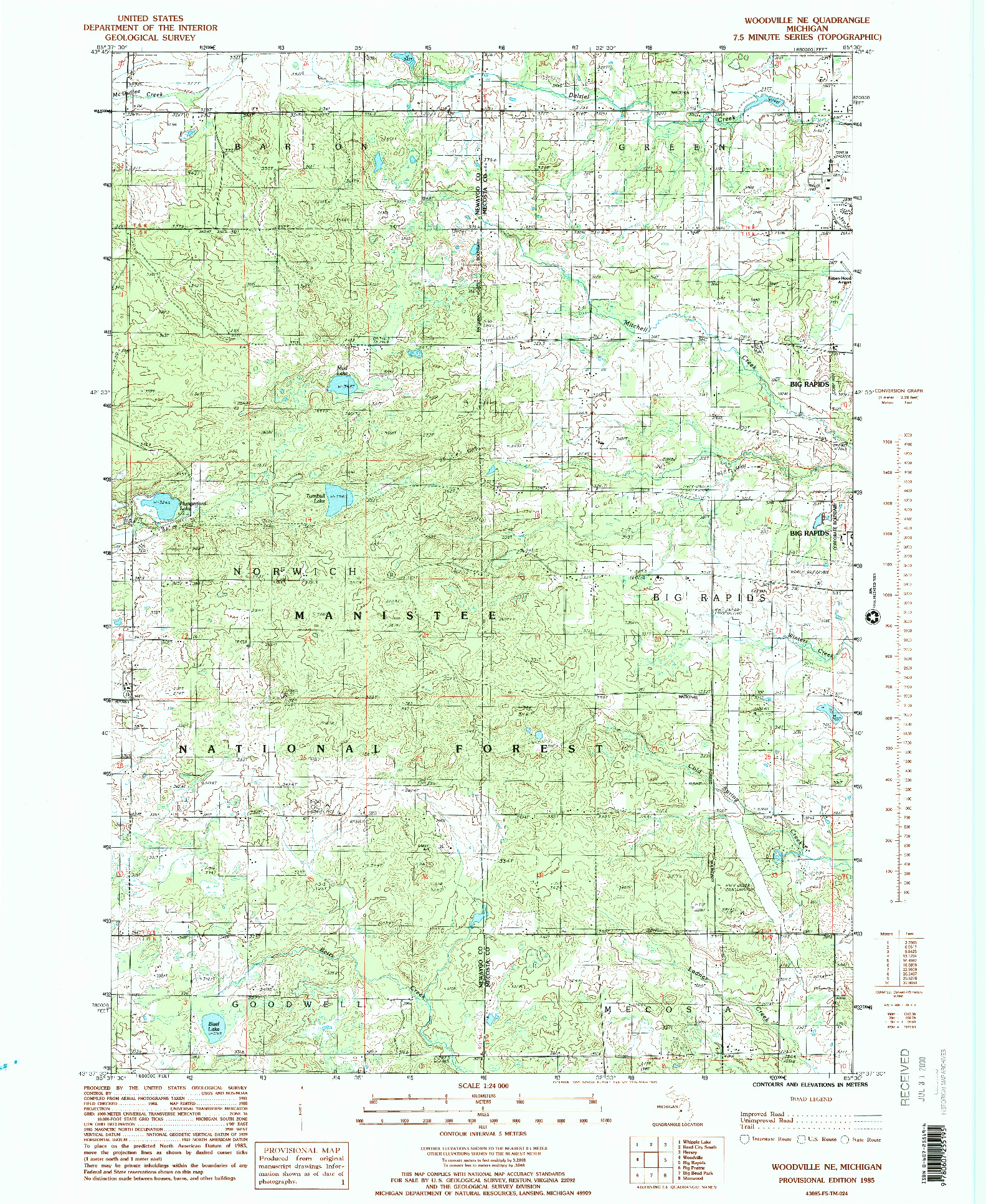 USGS 1:24000-SCALE QUADRANGLE FOR WOODVILLE NE, MI 1985