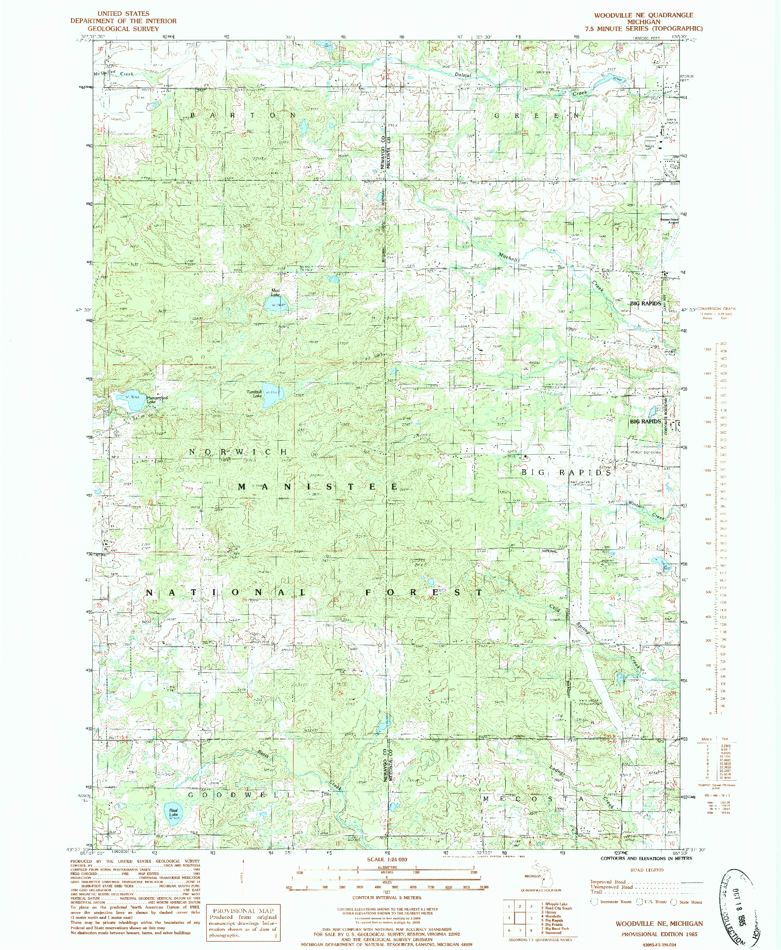 USGS 1:24000-SCALE QUADRANGLE FOR WOODVILLE NE, MI 1985