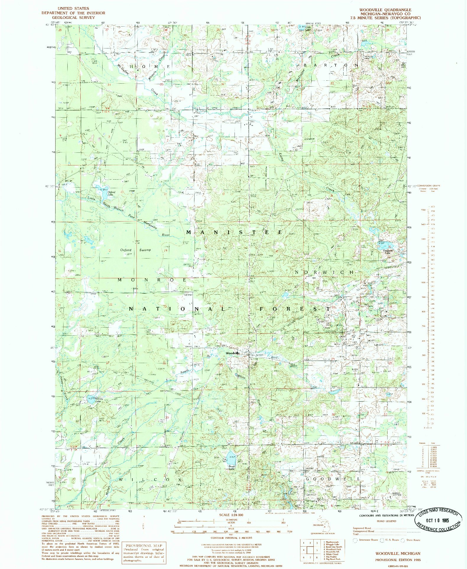 USGS 1:24000-SCALE QUADRANGLE FOR WOODVILLE, MI 1985