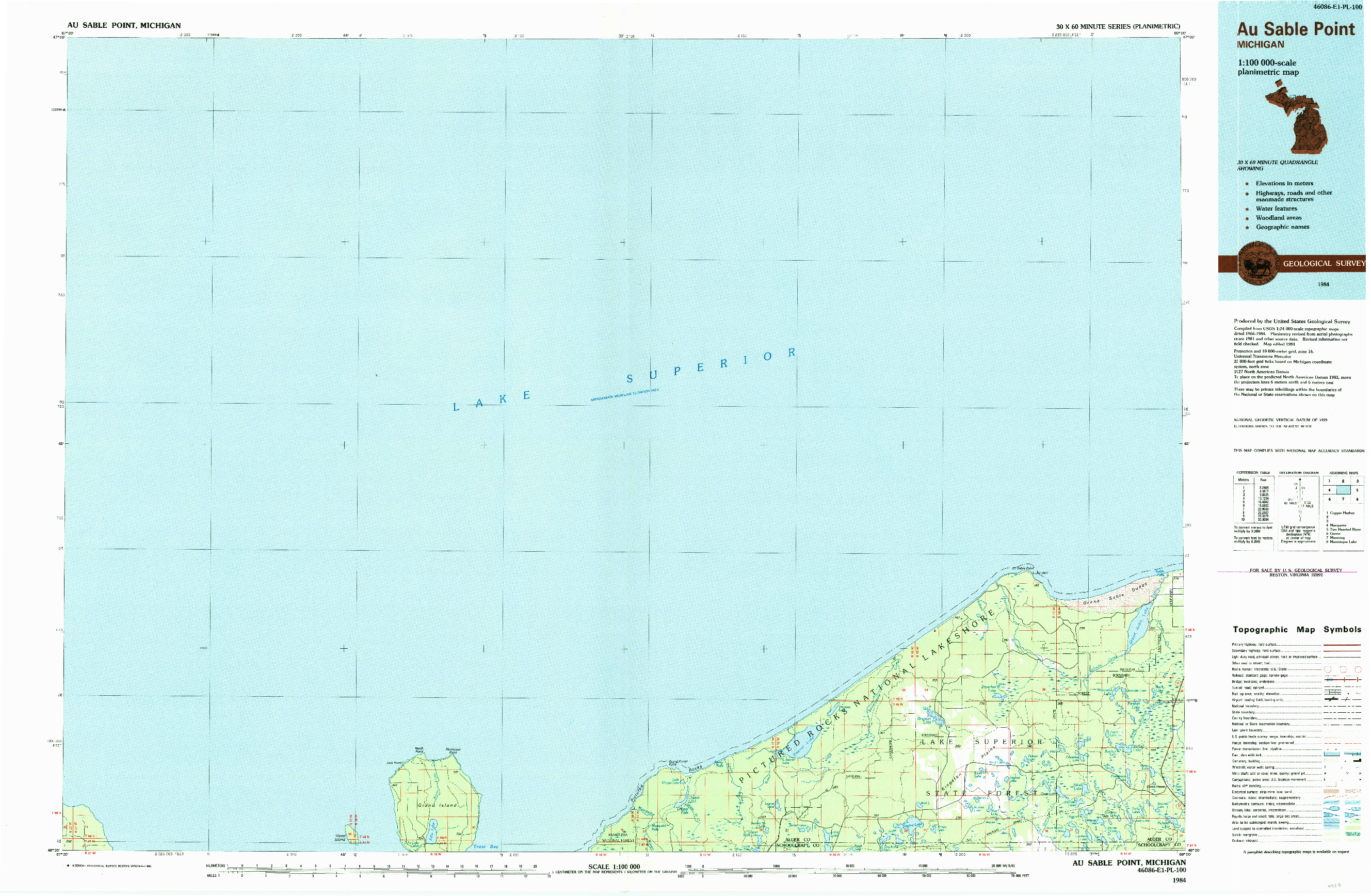 USGS 1:100000-SCALE QUADRANGLE FOR AU SABLE POINT, MI 1984