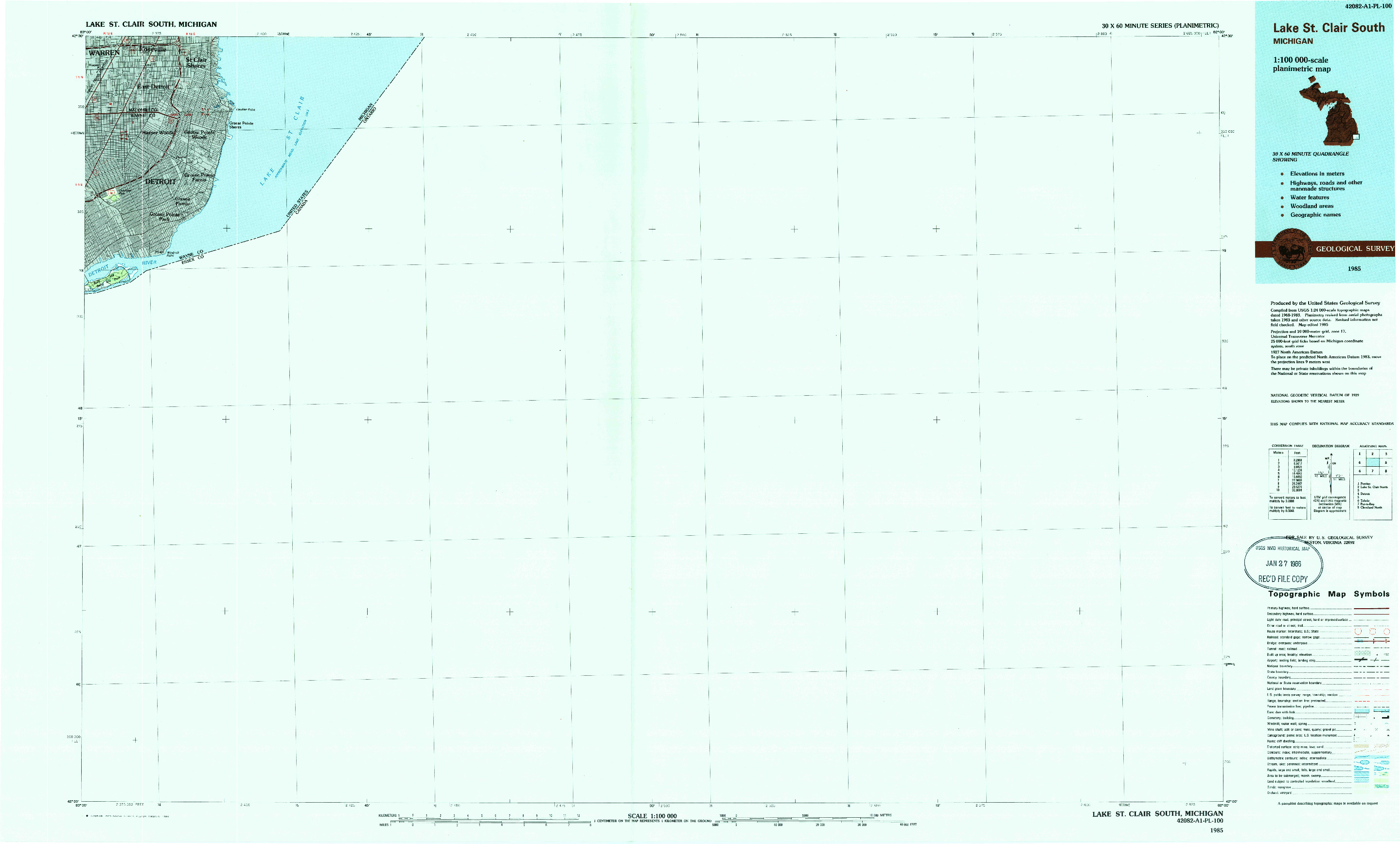 USGS 1:100000-SCALE QUADRANGLE FOR LAKE ST. CLAIR SOUTH, MI 1985