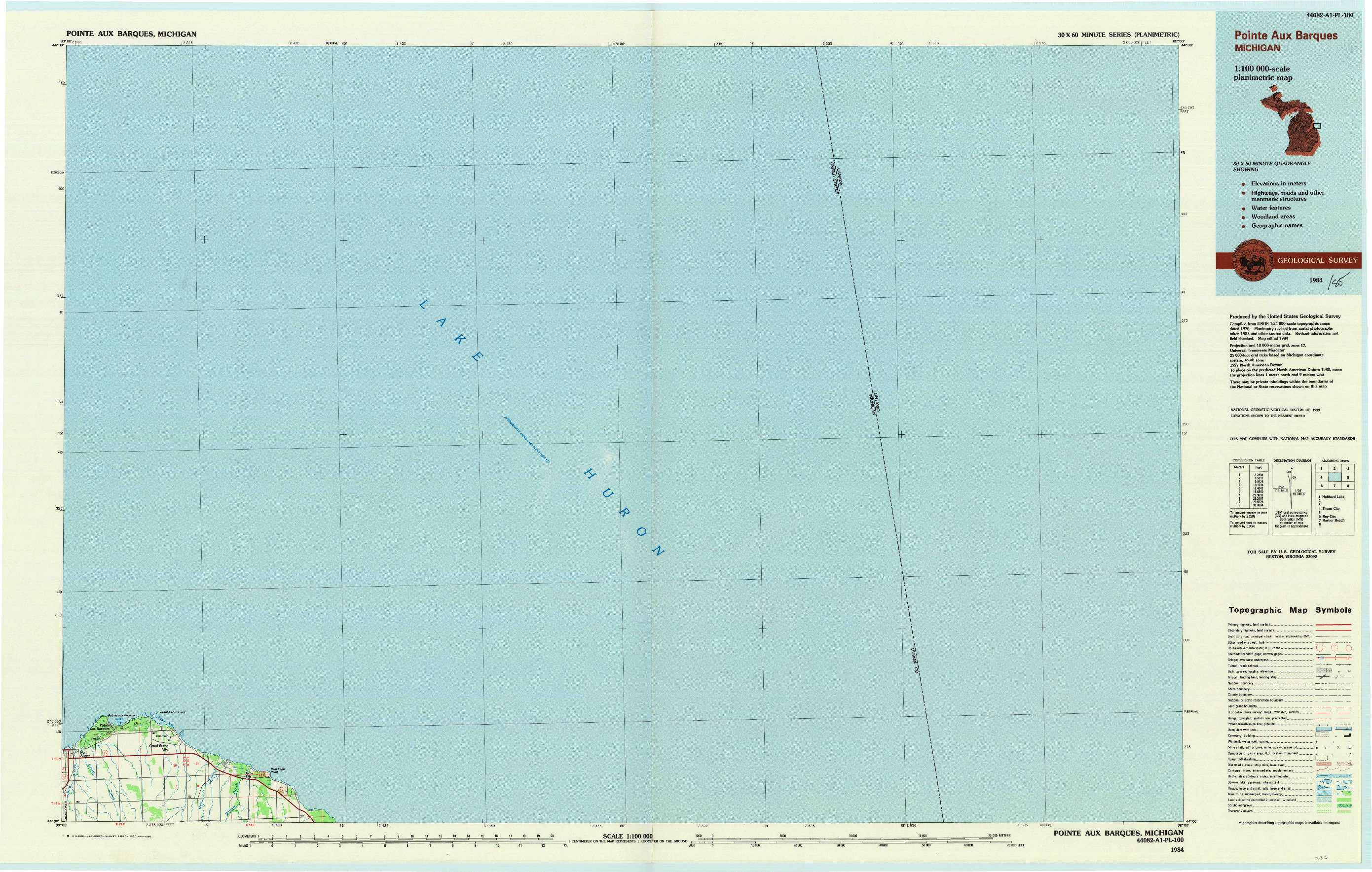 USGS 1:100000-SCALE QUADRANGLE FOR POINTE AUX BARQUES, MI 1984