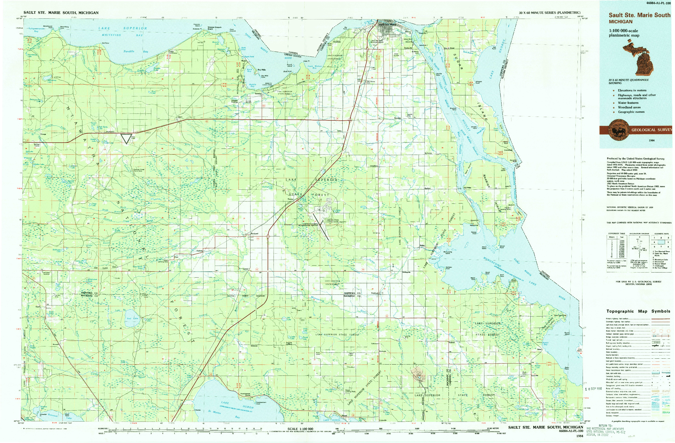 USGS 1:100000-SCALE QUADRANGLE FOR SAULT STE. MARIE SOUTH, MI 1984