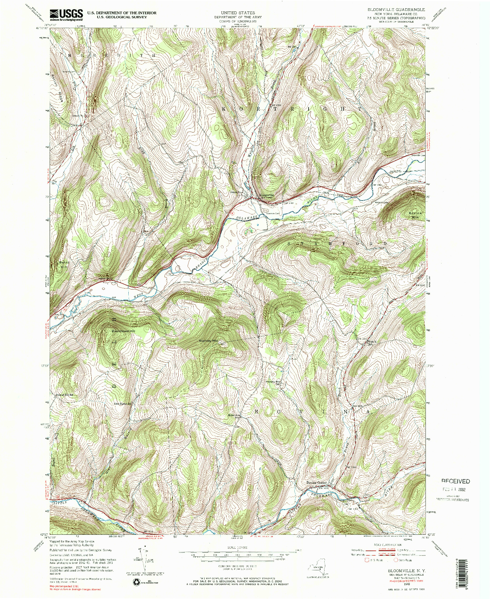 USGS 1:24000-SCALE QUADRANGLE FOR BLOOMVILLE, NY 1943