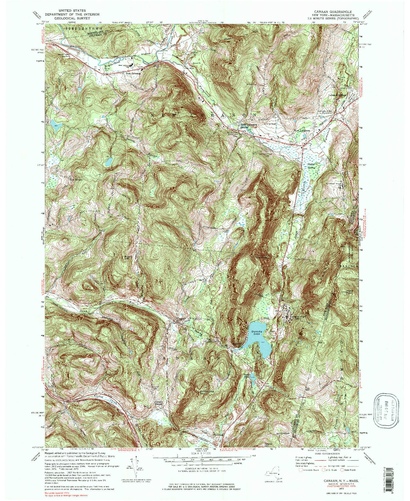 USGS 1:24000-SCALE QUADRANGLE FOR CANAAN, NY 1973