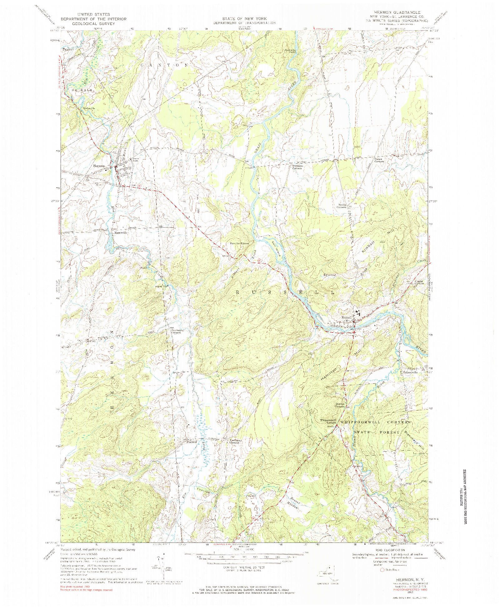 USGS 1:24000-SCALE QUADRANGLE FOR HERMON, NY 1966