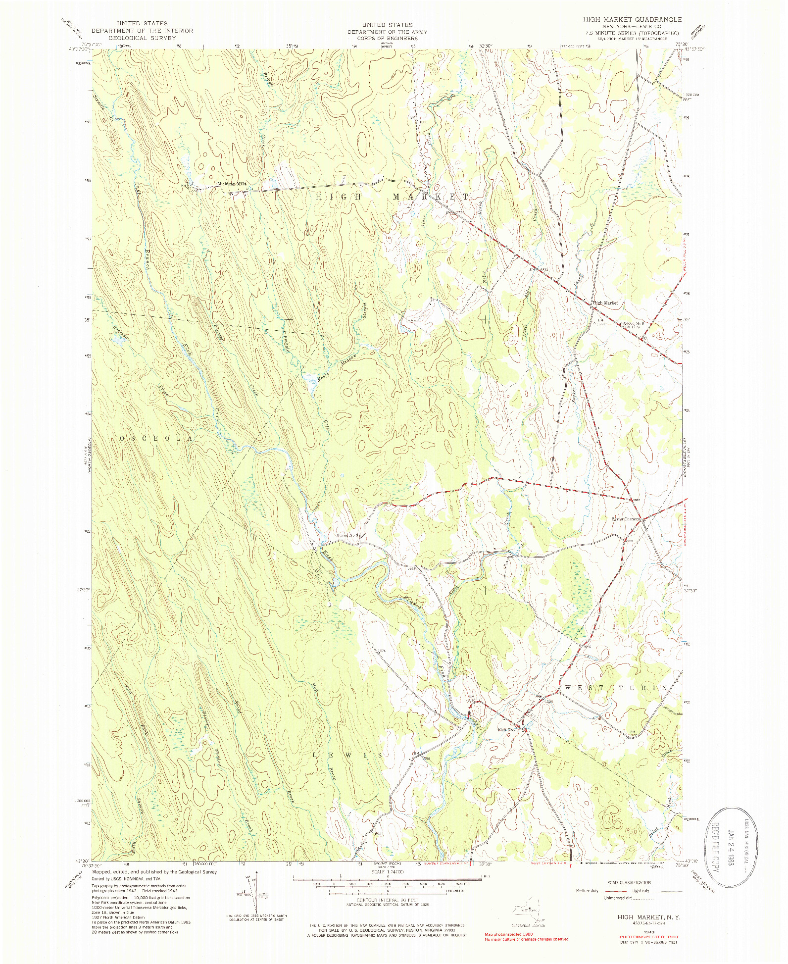 USGS 1:24000-SCALE QUADRANGLE FOR HIGH MARKET, NY 1943