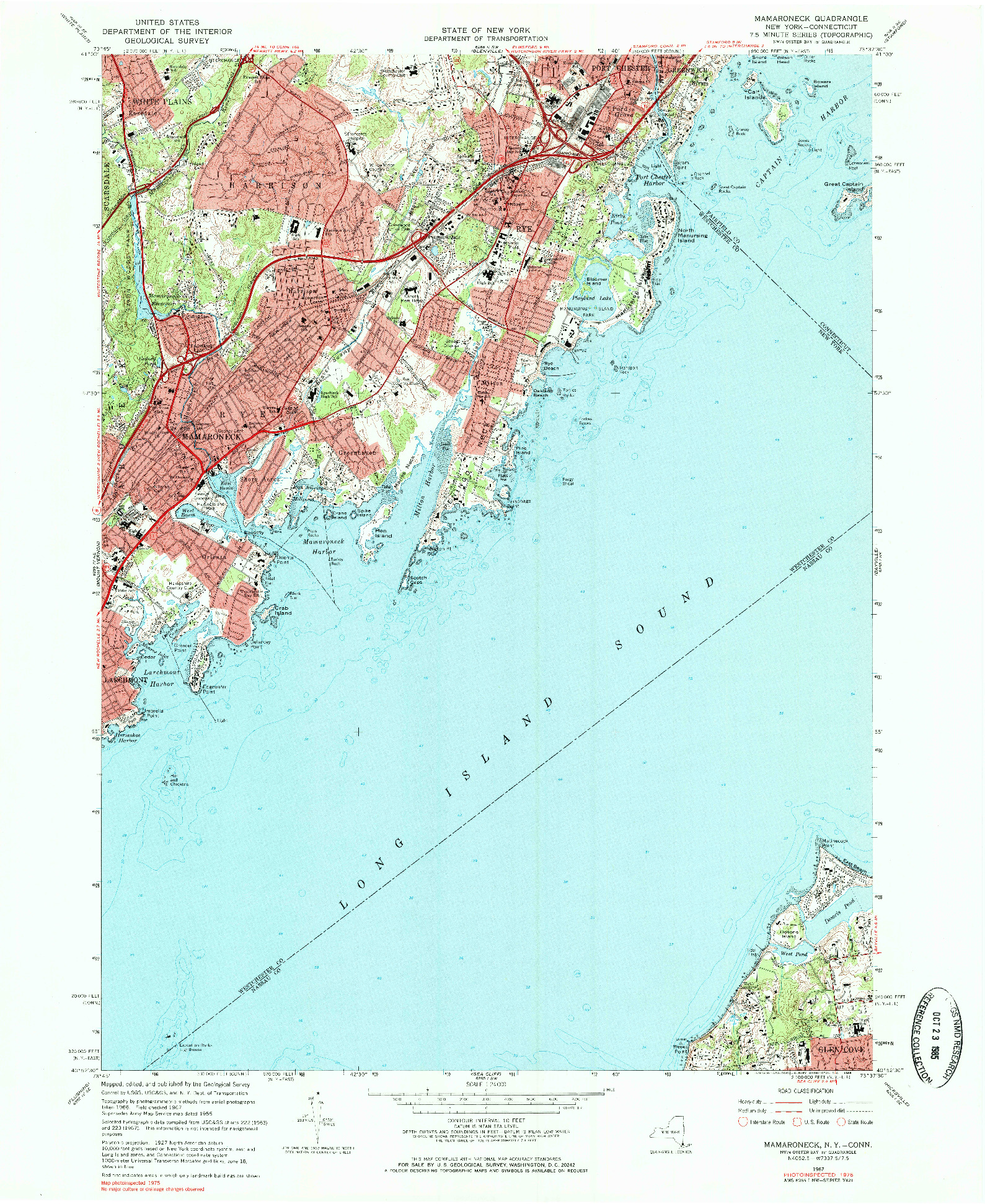 USGS 1:24000-SCALE QUADRANGLE FOR MAMARONECK, NY 1967