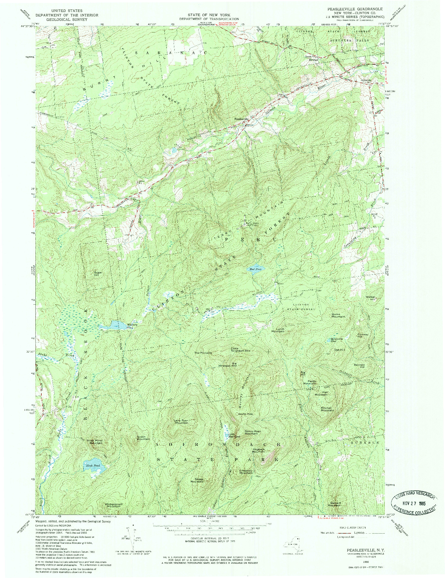 USGS 1:24000-SCALE QUADRANGLE FOR PEASLEEVILLE, NY 1966