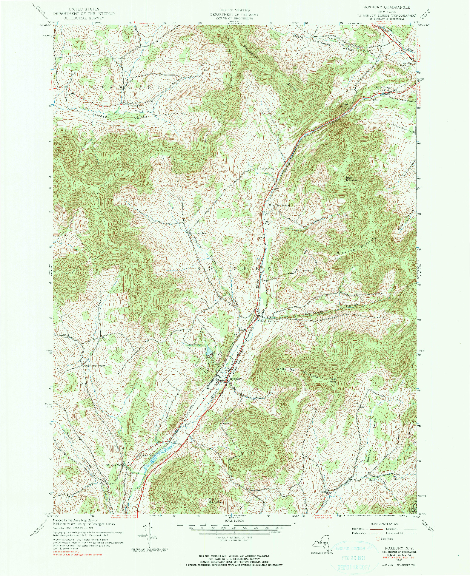 USGS 1:24000-SCALE QUADRANGLE FOR ROXBURY, NY 1945