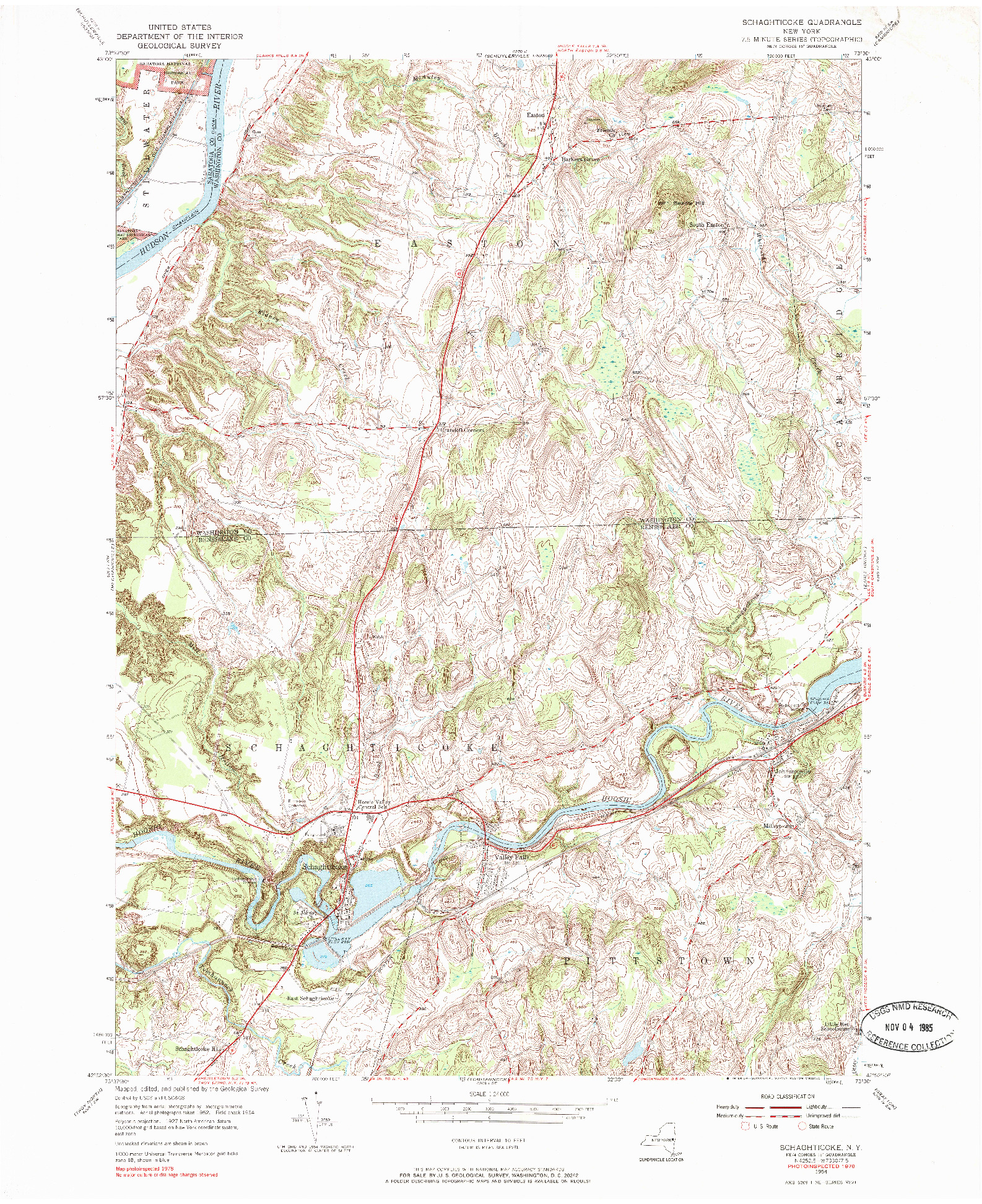 USGS 1:24000-SCALE QUADRANGLE FOR SCHAGHTICOKE, NY 1954