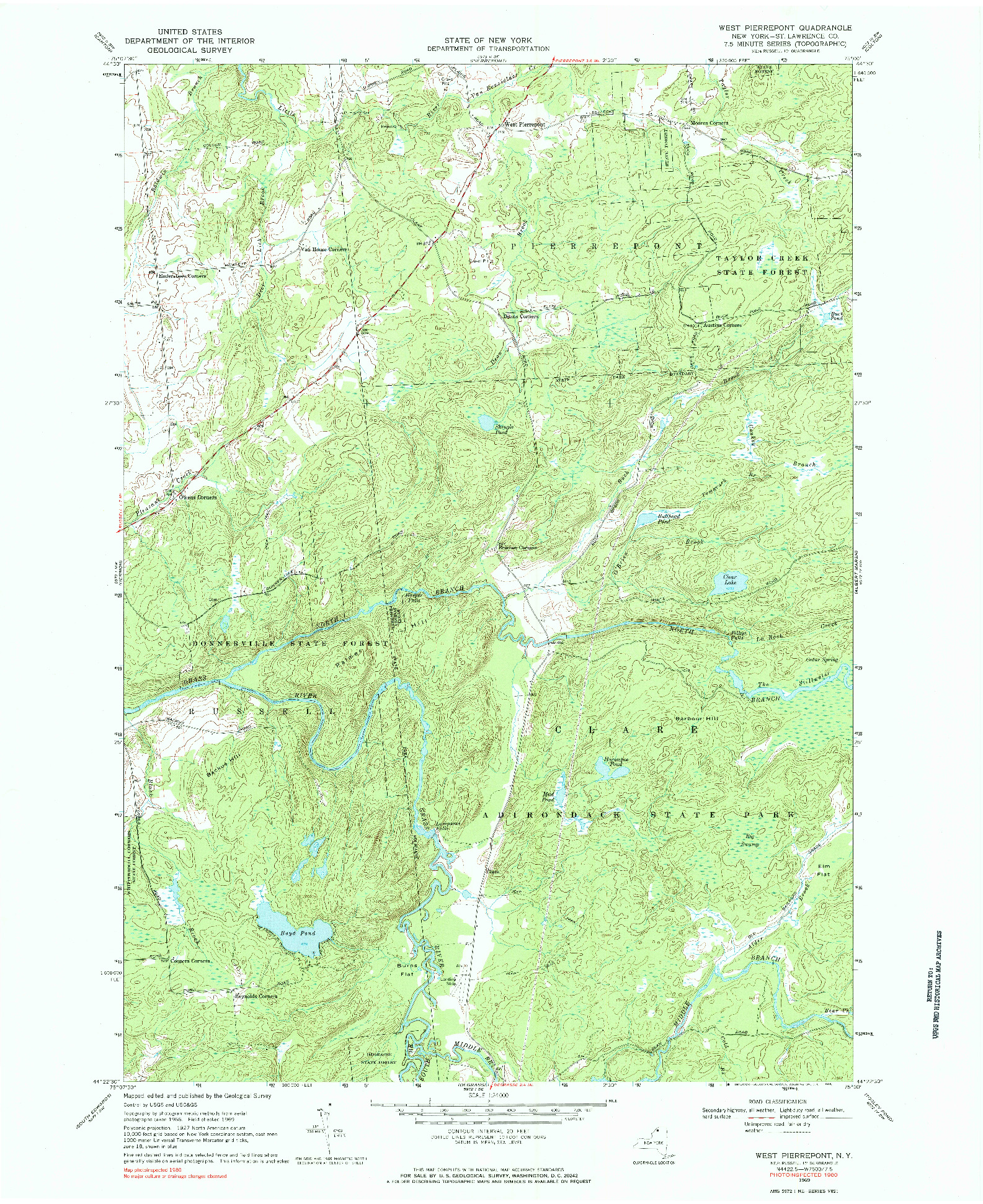 USGS 1:24000-SCALE QUADRANGLE FOR WEST PIERREPONT, NY 1969