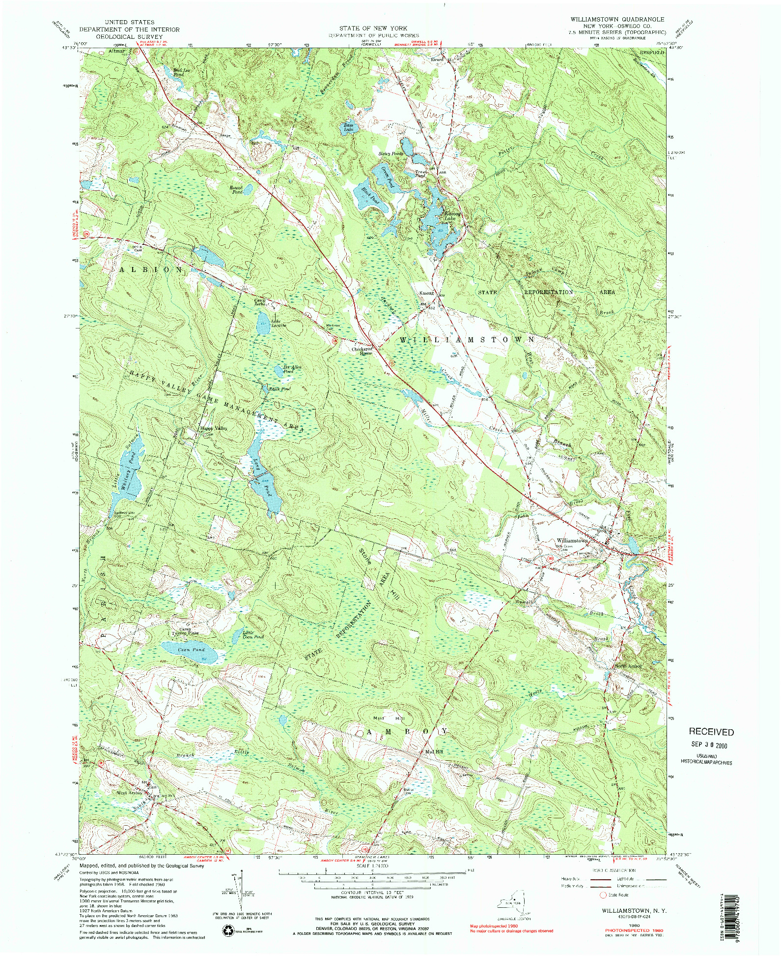 USGS 1:24000-SCALE QUADRANGLE FOR WILLIAMSTOWN, NY 1960