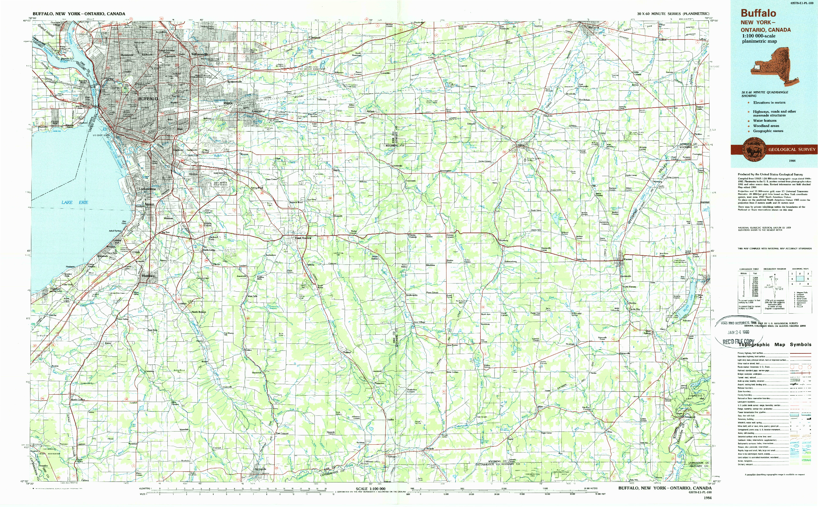 USGS 1:100000-SCALE QUADRANGLE FOR BUFFALO, NY 1984