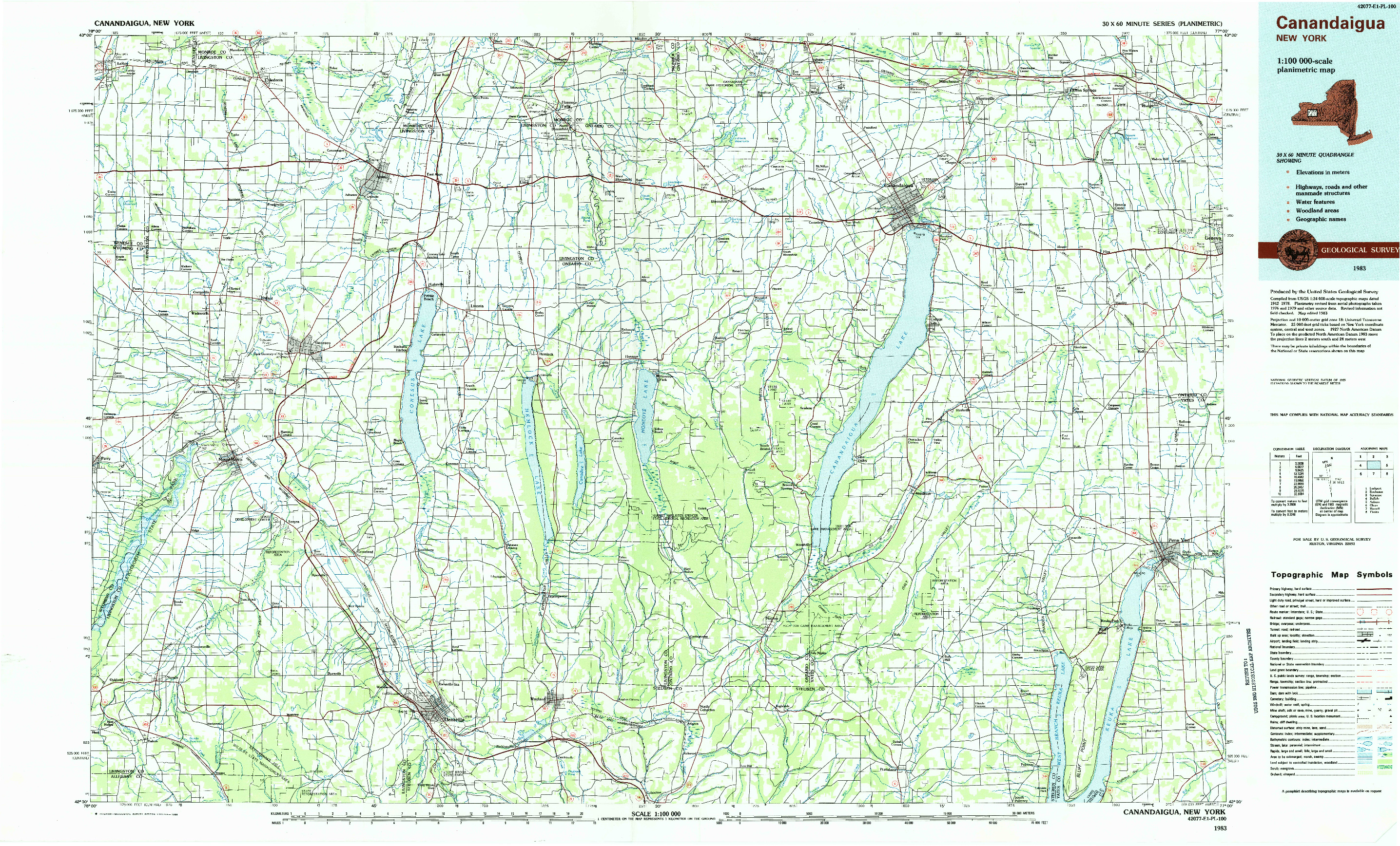 USGS 1:100000-SCALE QUADRANGLE FOR CANANDAIGUA, NY 1983