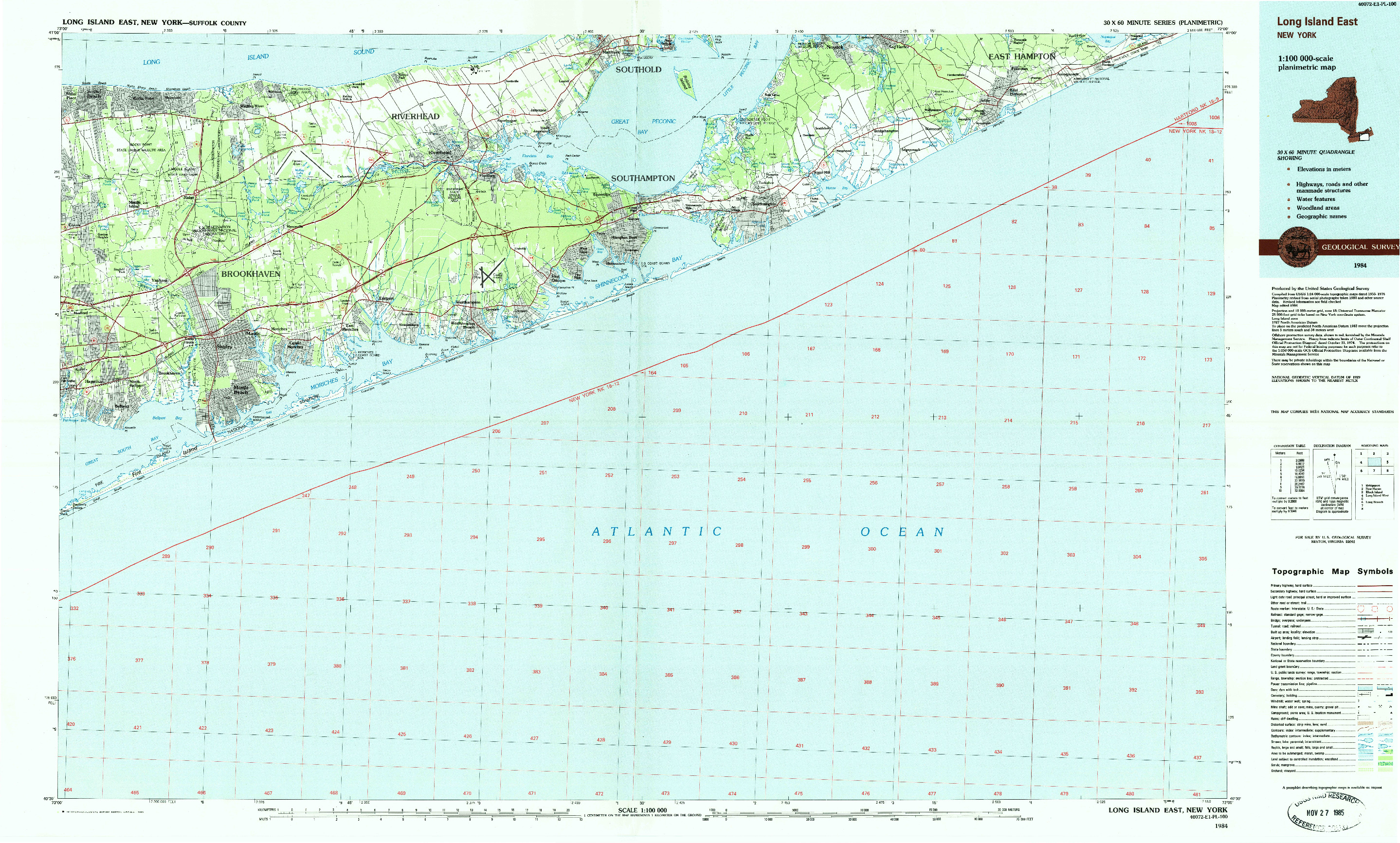 USGS 1:100000-SCALE QUADRANGLE FOR LONG ISLAND EAST, NY 1984