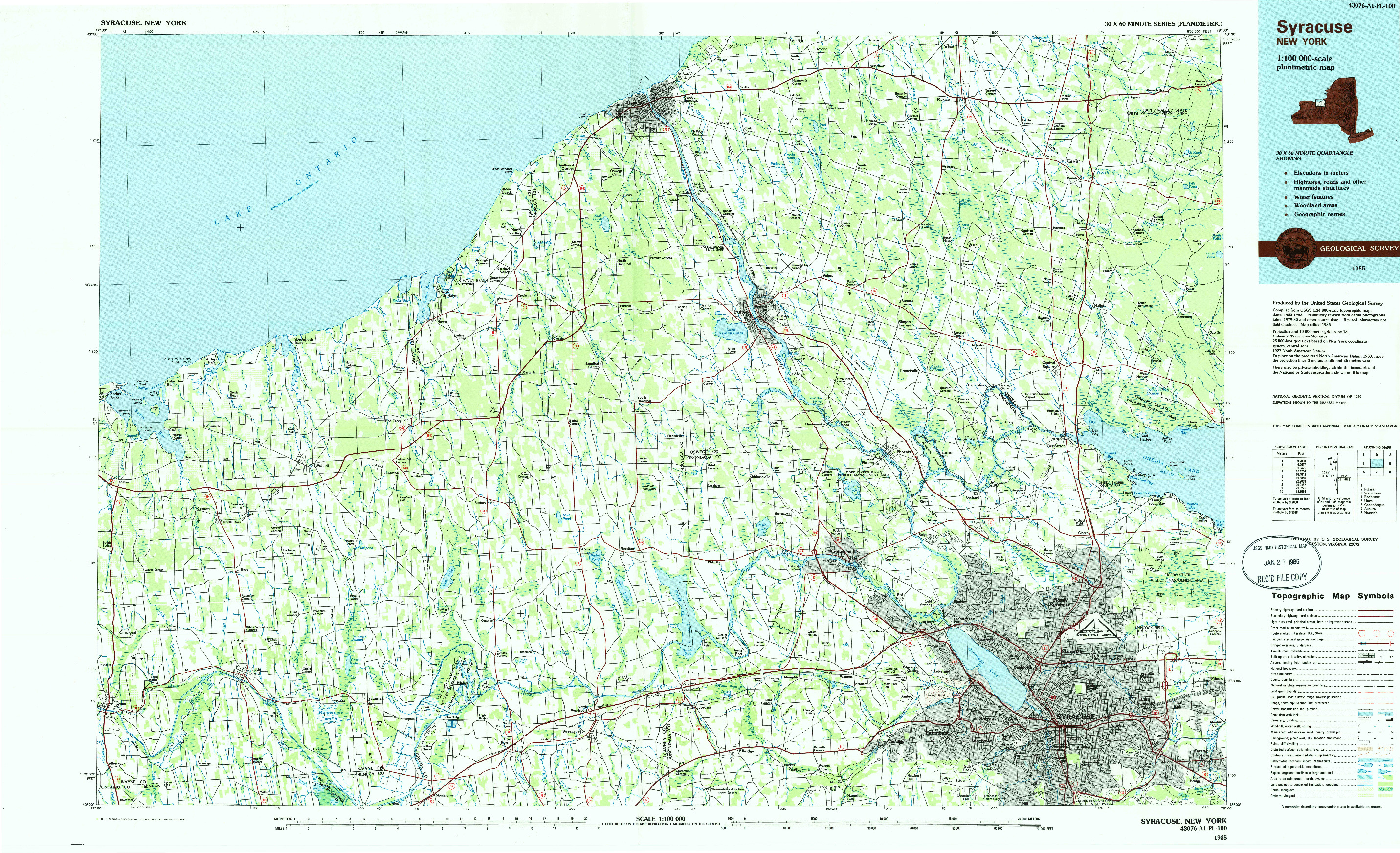 USGS 1:100000-SCALE QUADRANGLE FOR SYRACUSE, NY 1985