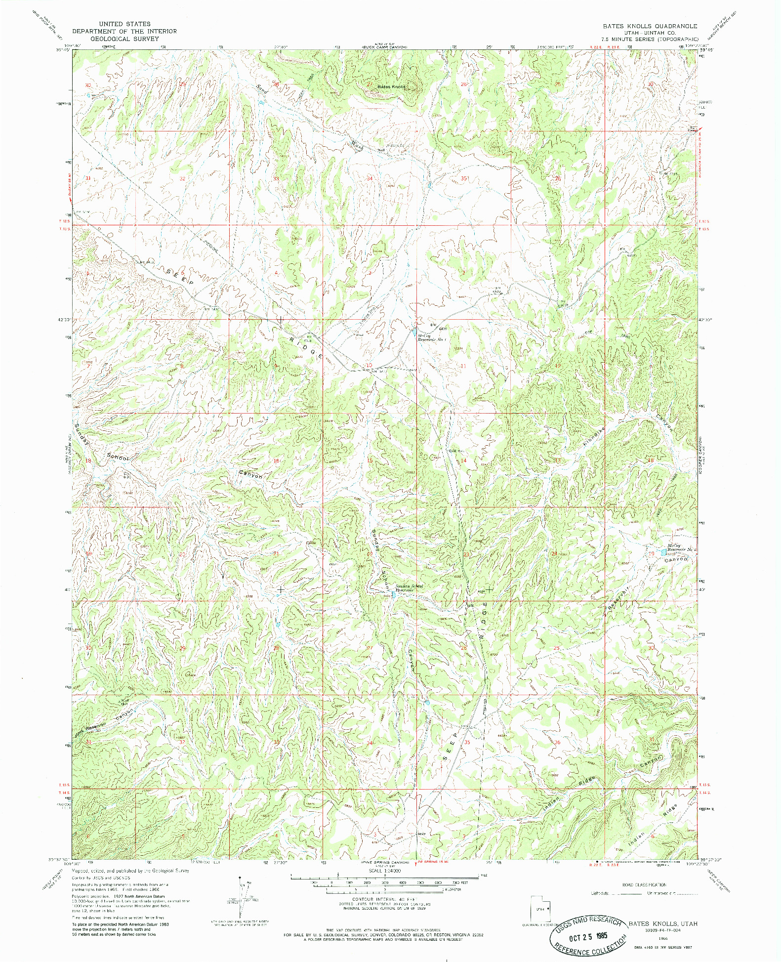 USGS 1:24000-SCALE QUADRANGLE FOR BATES KNOLLS, UT 1966