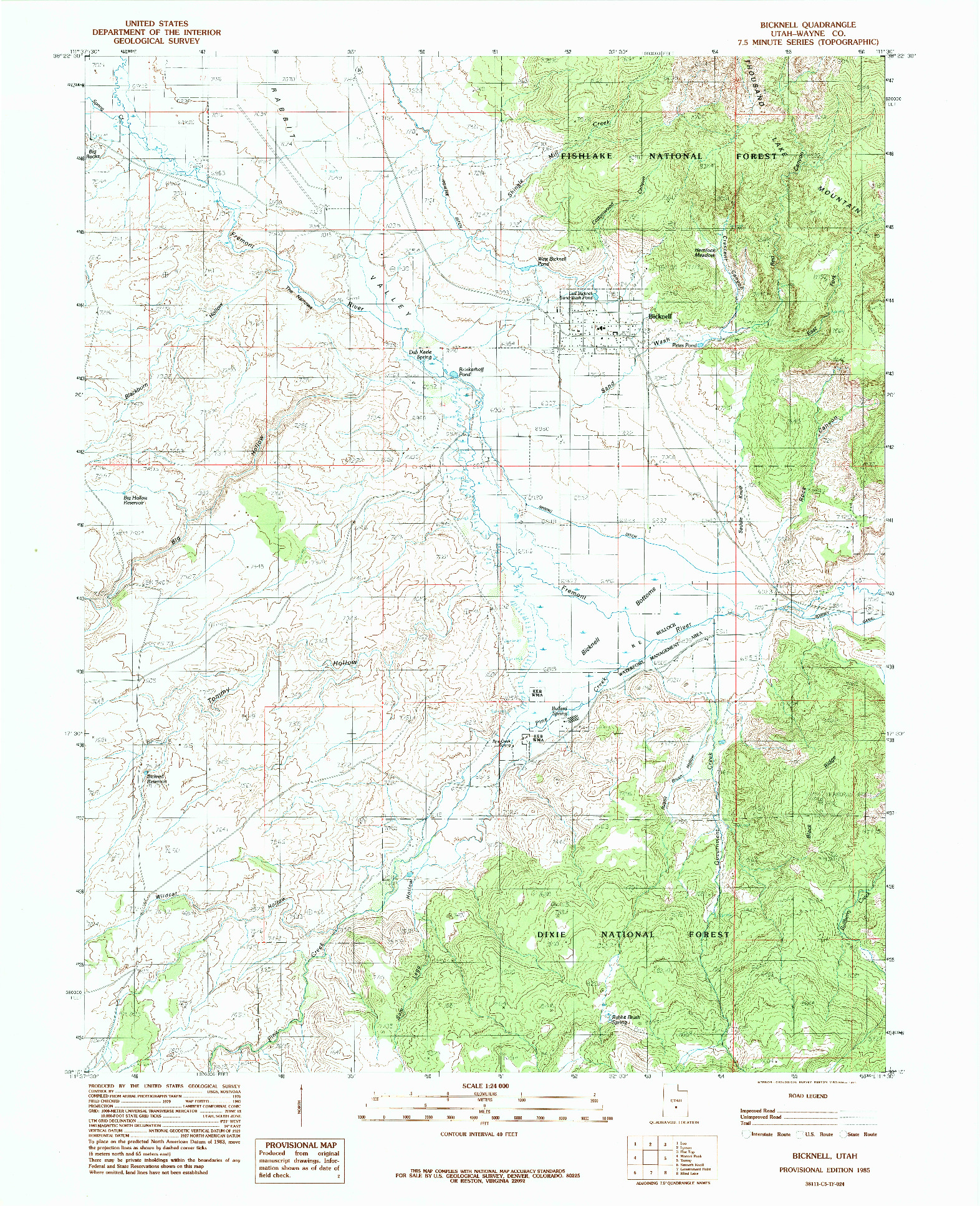 USGS 1:24000-SCALE QUADRANGLE FOR BICKNELL, UT 1985