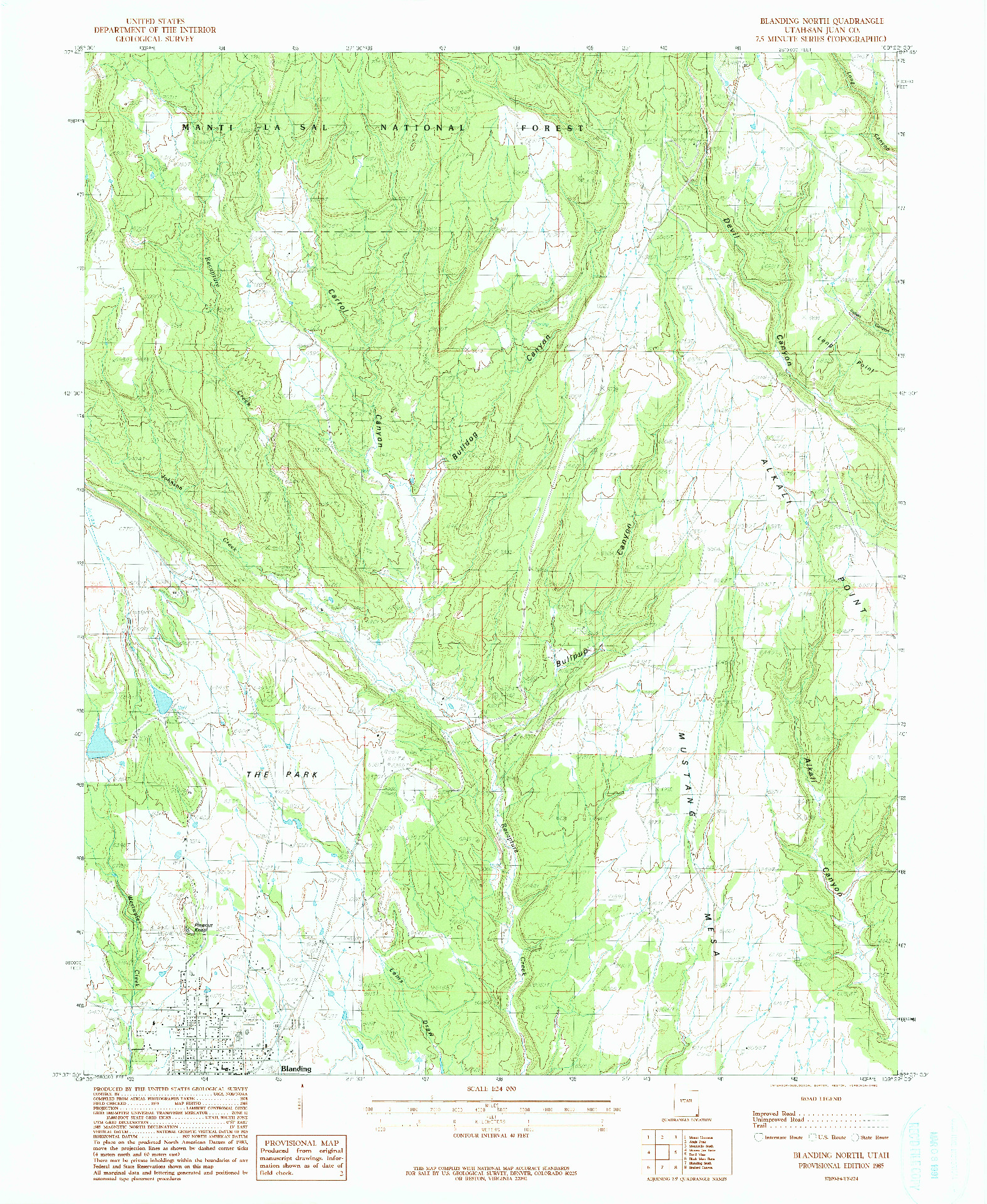 USGS 1:24000-SCALE QUADRANGLE FOR BLANDING NORTH, UT 1985