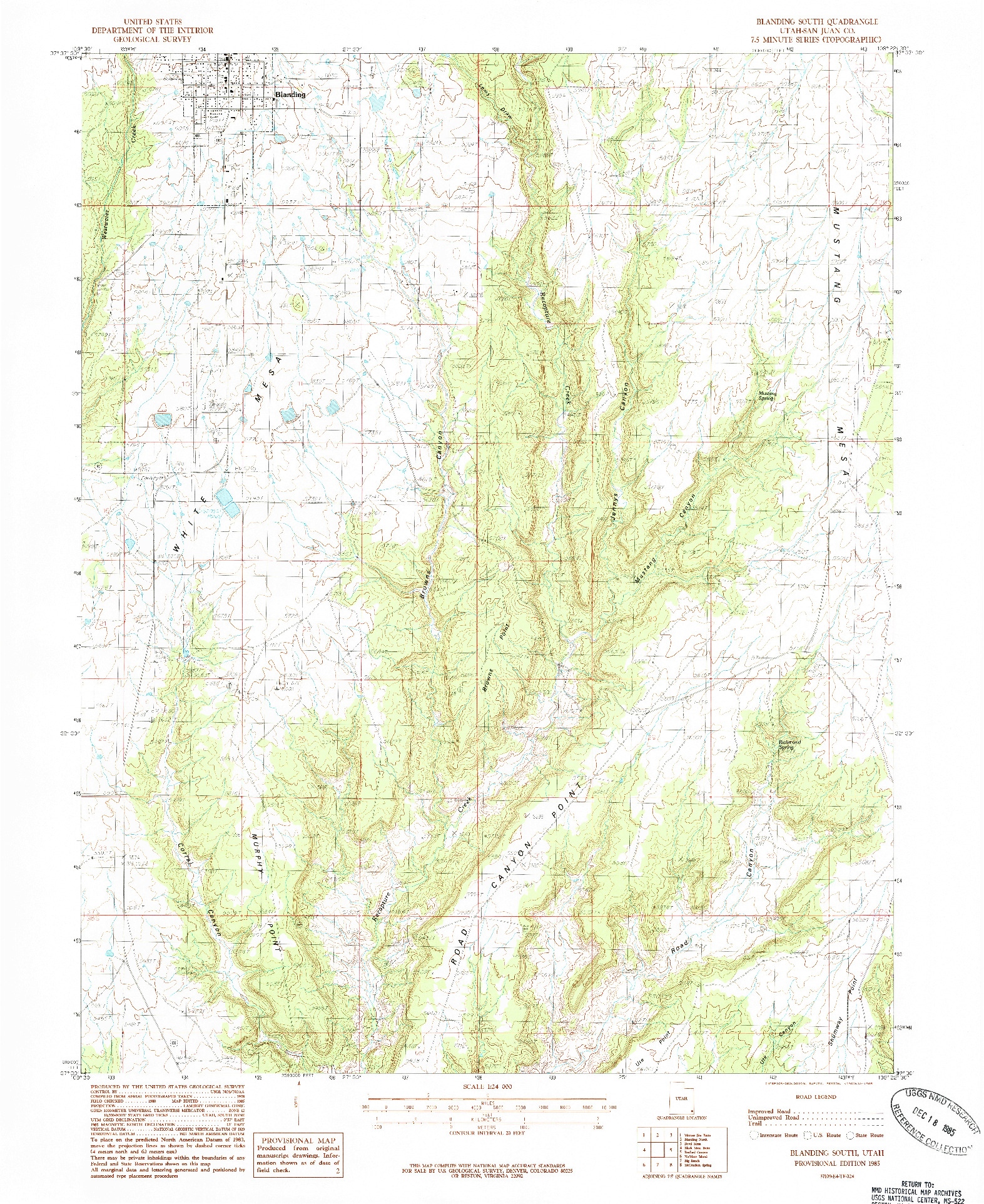 USGS 1:24000-SCALE QUADRANGLE FOR BLANDING SOUTH, UT 1985
