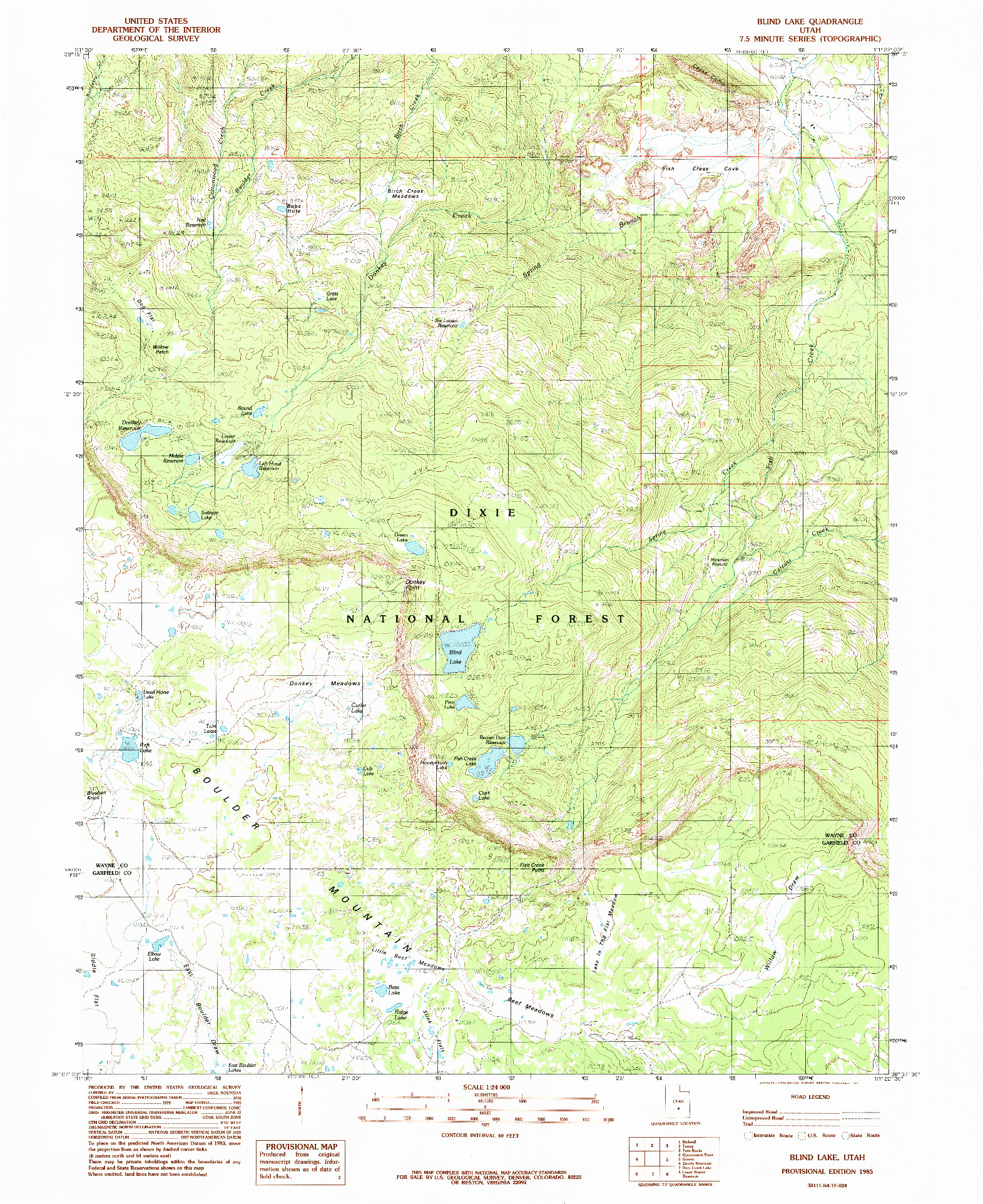 USGS 1:24000-SCALE QUADRANGLE FOR BLIND LAKE, UT 1985