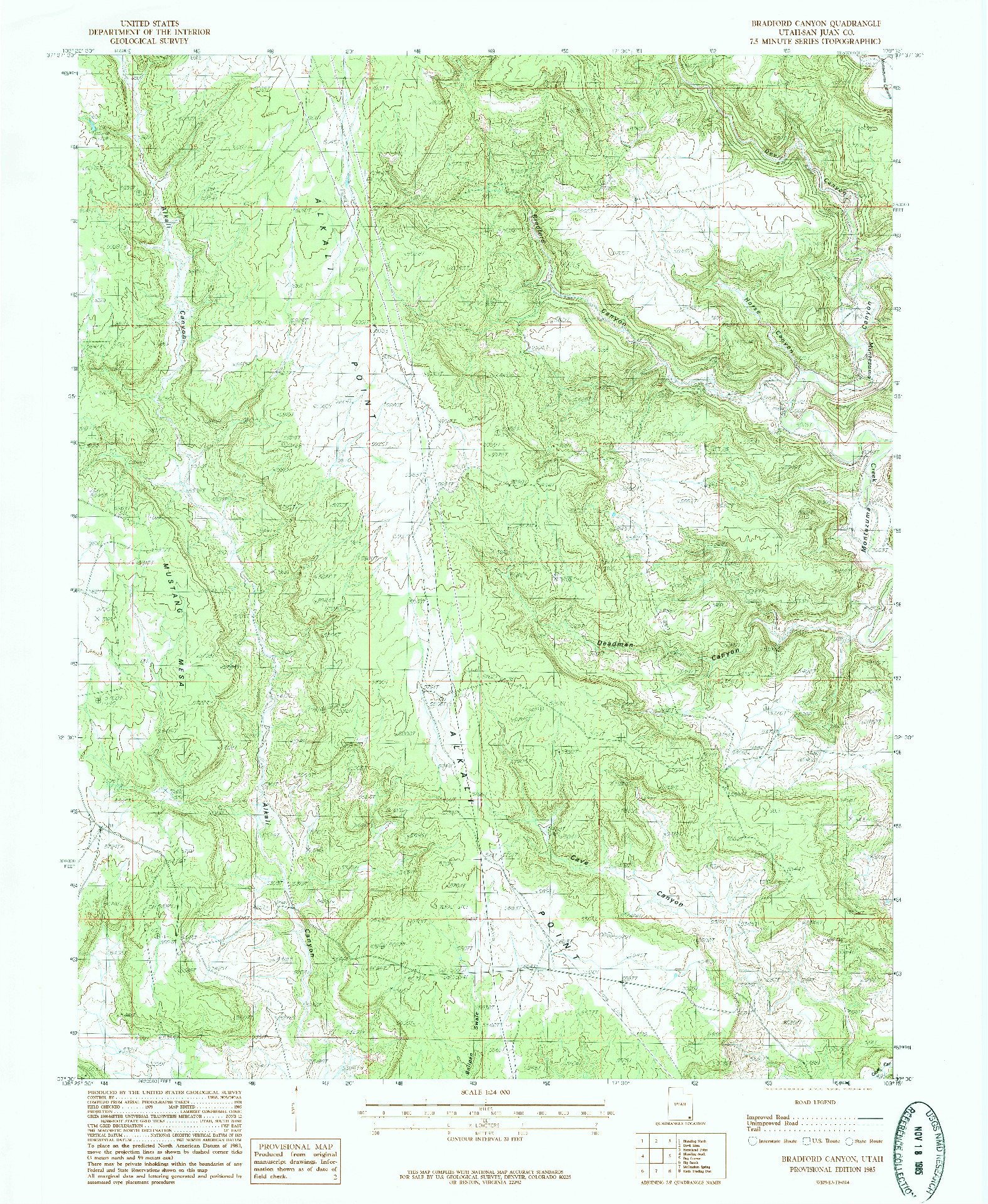 USGS 1:24000-SCALE QUADRANGLE FOR BRADFORD CANYON, UT 1985