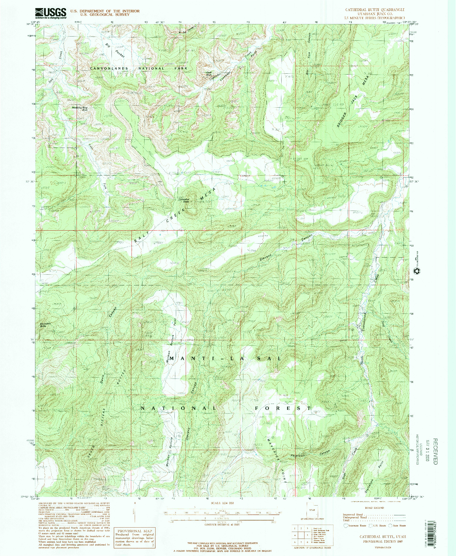 USGS 1:24000-SCALE QUADRANGLE FOR CATHEDRAL BUTTE, UT 1985