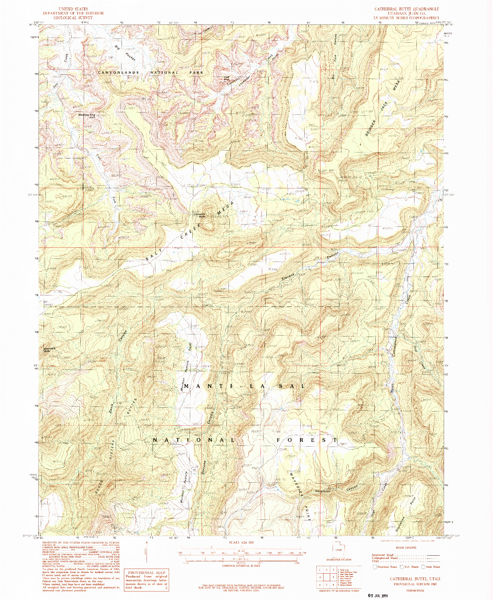 USGS 1:24000-SCALE QUADRANGLE FOR CATHEDRAL BUTTE, UT 1985