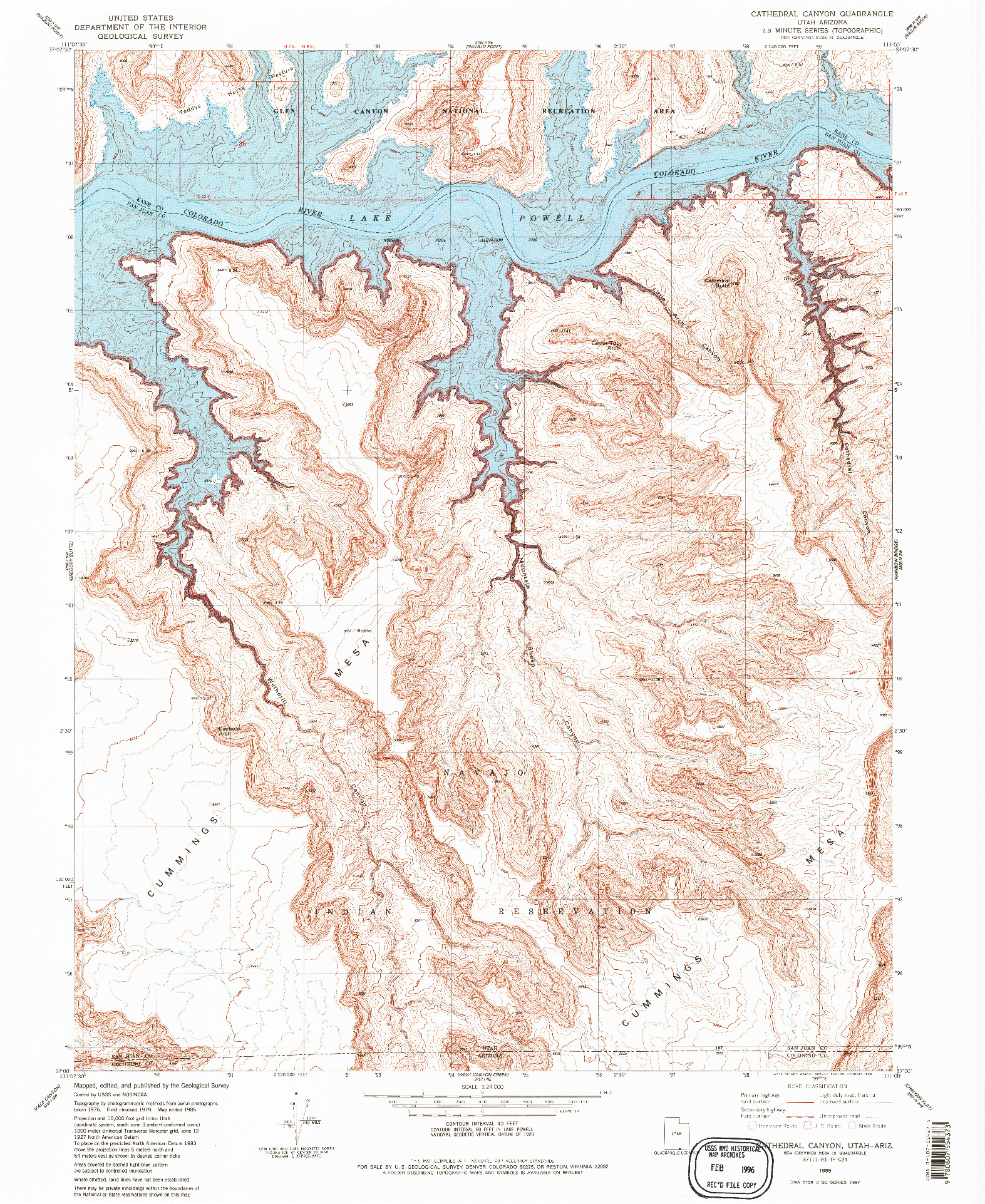 USGS 1:24000-SCALE QUADRANGLE FOR CATHEDRAL CANYON, UT 1985