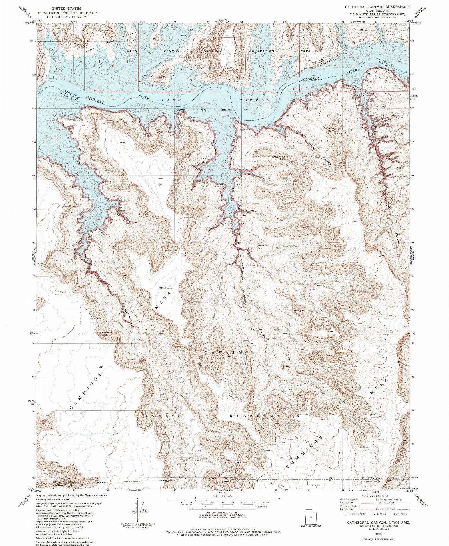 USGS 1:24000-SCALE QUADRANGLE FOR CATHEDRAL CANYON, UT 1985