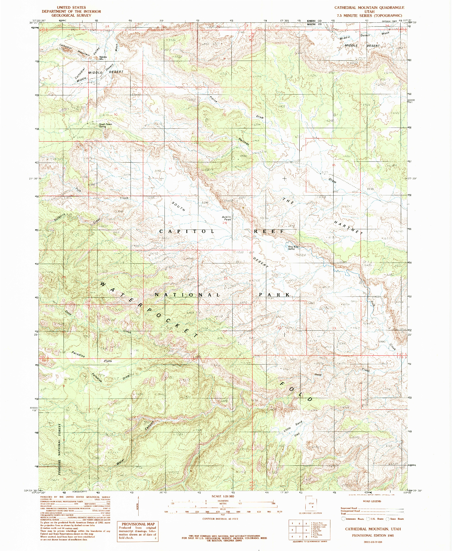 USGS 1:24000-SCALE QUADRANGLE FOR CATHEDRAL MOUNTAIN, UT 1985
