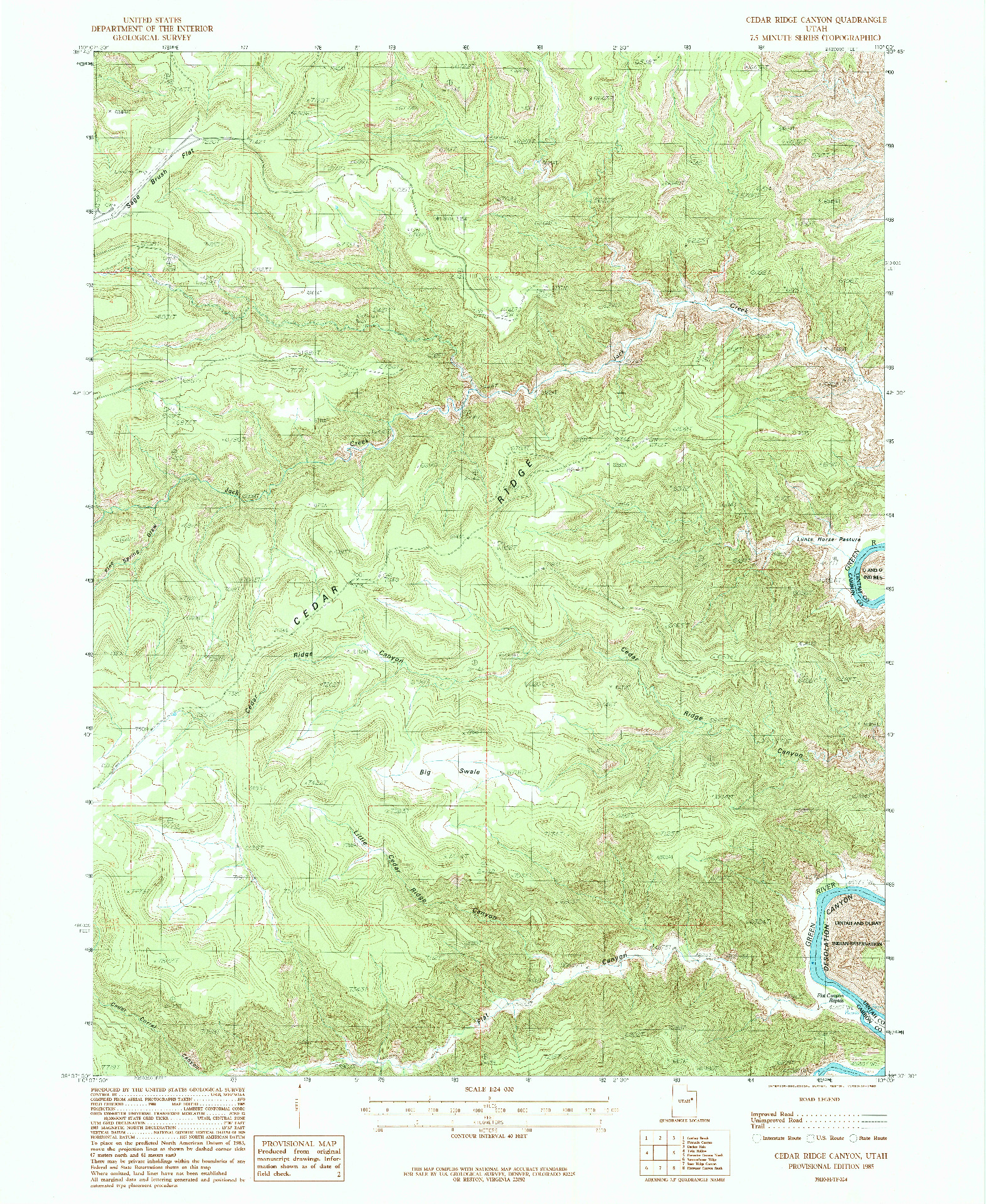 USGS 1:24000-SCALE QUADRANGLE FOR CEDAR RIDGE CANYON, UT 1985