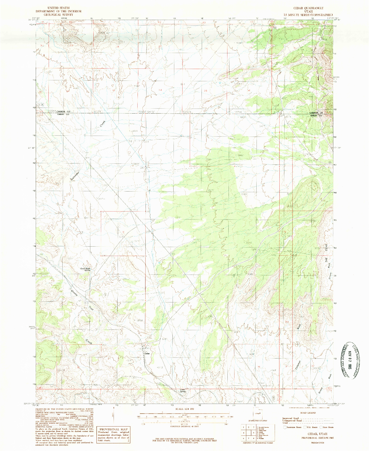 USGS 1:24000-SCALE QUADRANGLE FOR CEDAR, UT 1985