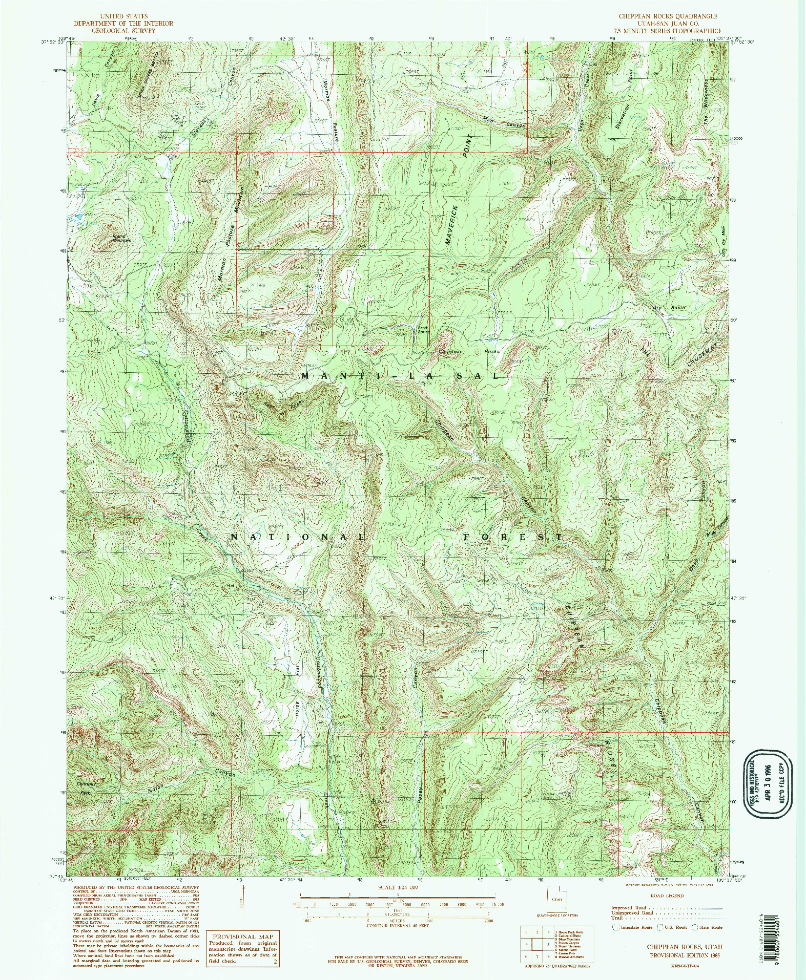 USGS 1:24000-SCALE QUADRANGLE FOR CHIPPEAN ROCKS, UT 1985