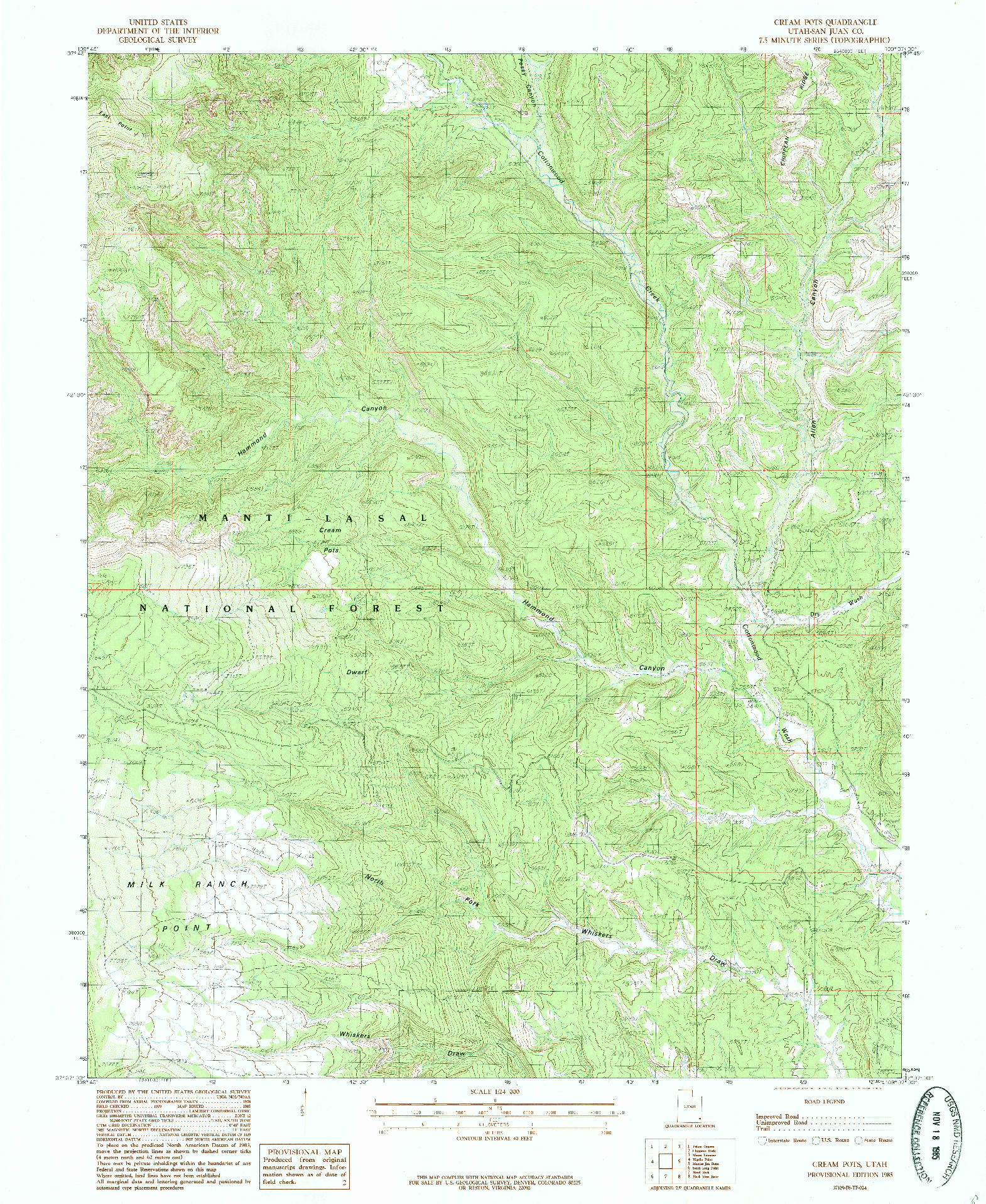 USGS 1:24000-SCALE QUADRANGLE FOR CREAM POTS, UT 1985