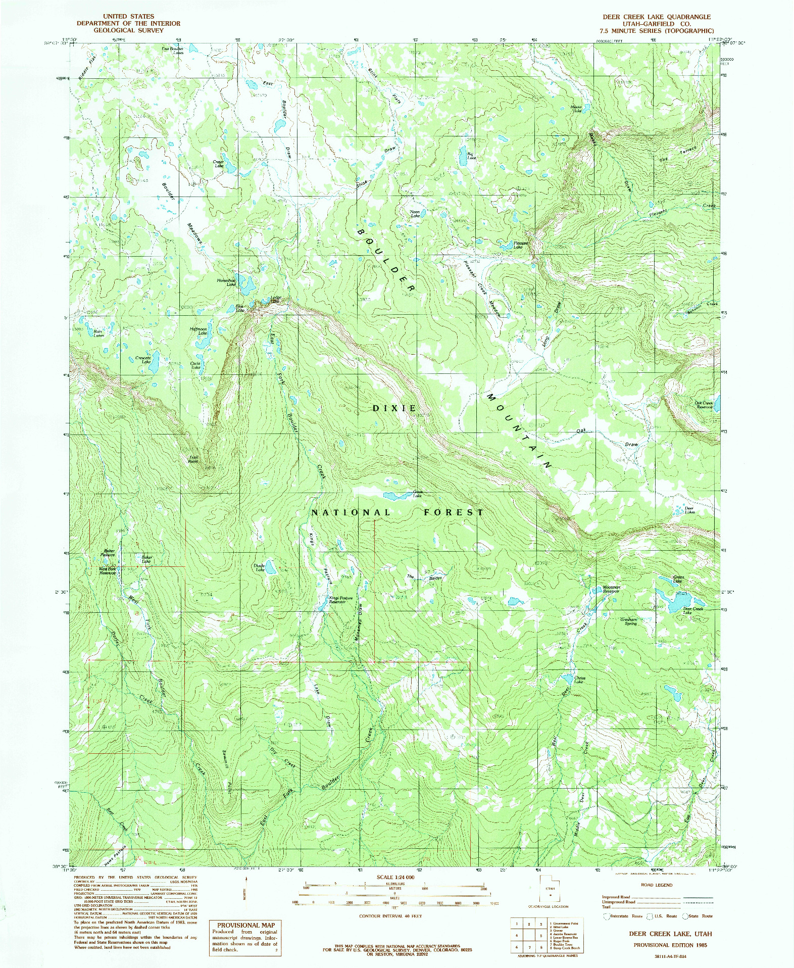 USGS 1:24000-SCALE QUADRANGLE FOR DEER CREEK LAKE, UT 1985