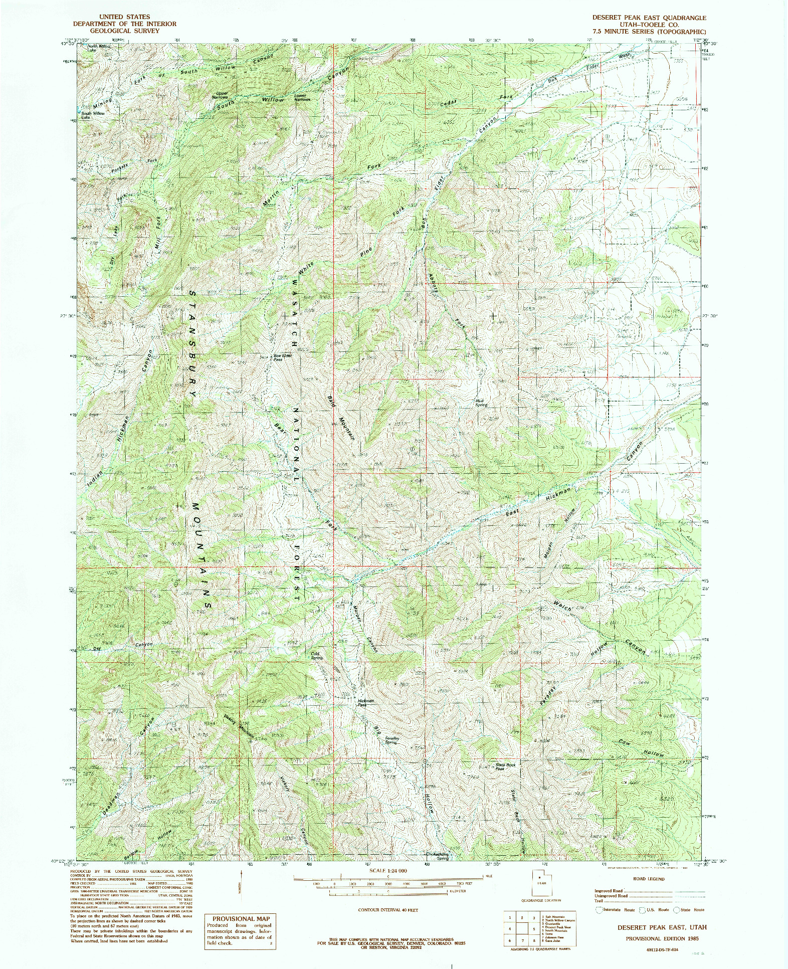 USGS 1:24000-SCALE QUADRANGLE FOR DESERET PEAK EAST, UT 1985
