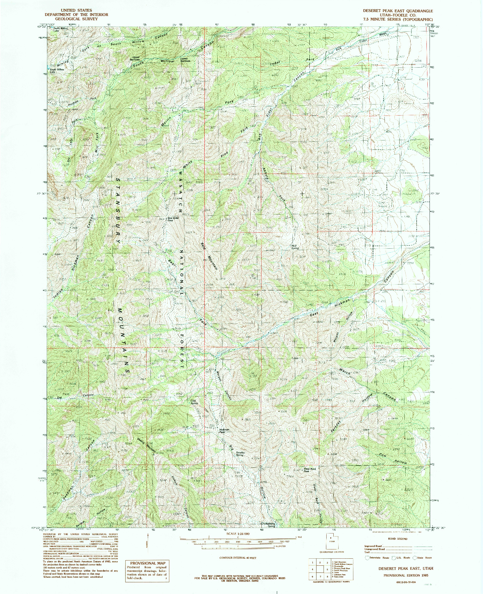 USGS 1:24000-SCALE QUADRANGLE FOR DESERET PEAK EAST, UT 1985