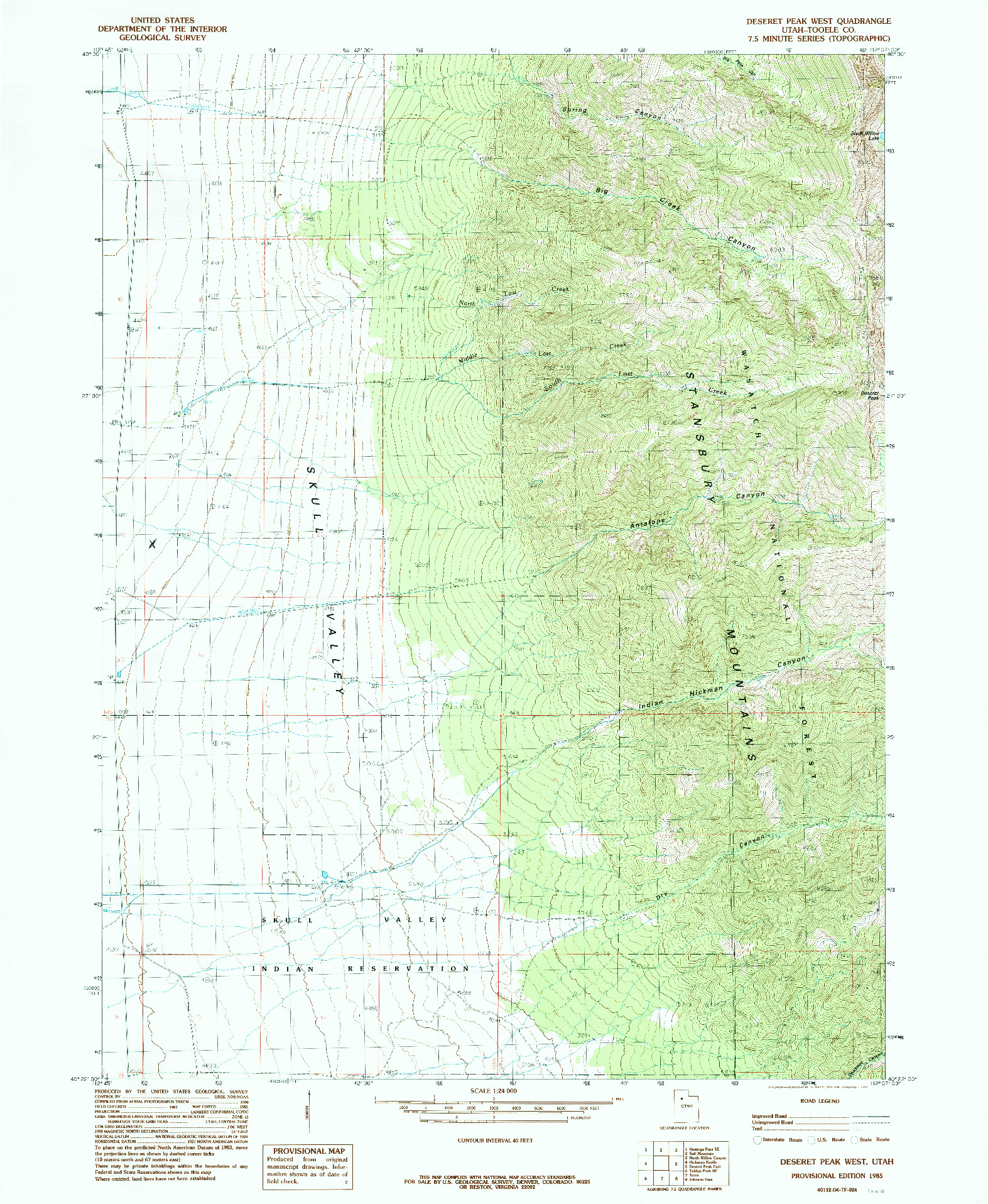 USGS 1:24000-SCALE QUADRANGLE FOR DESERET PEAK WEST, UT 1985