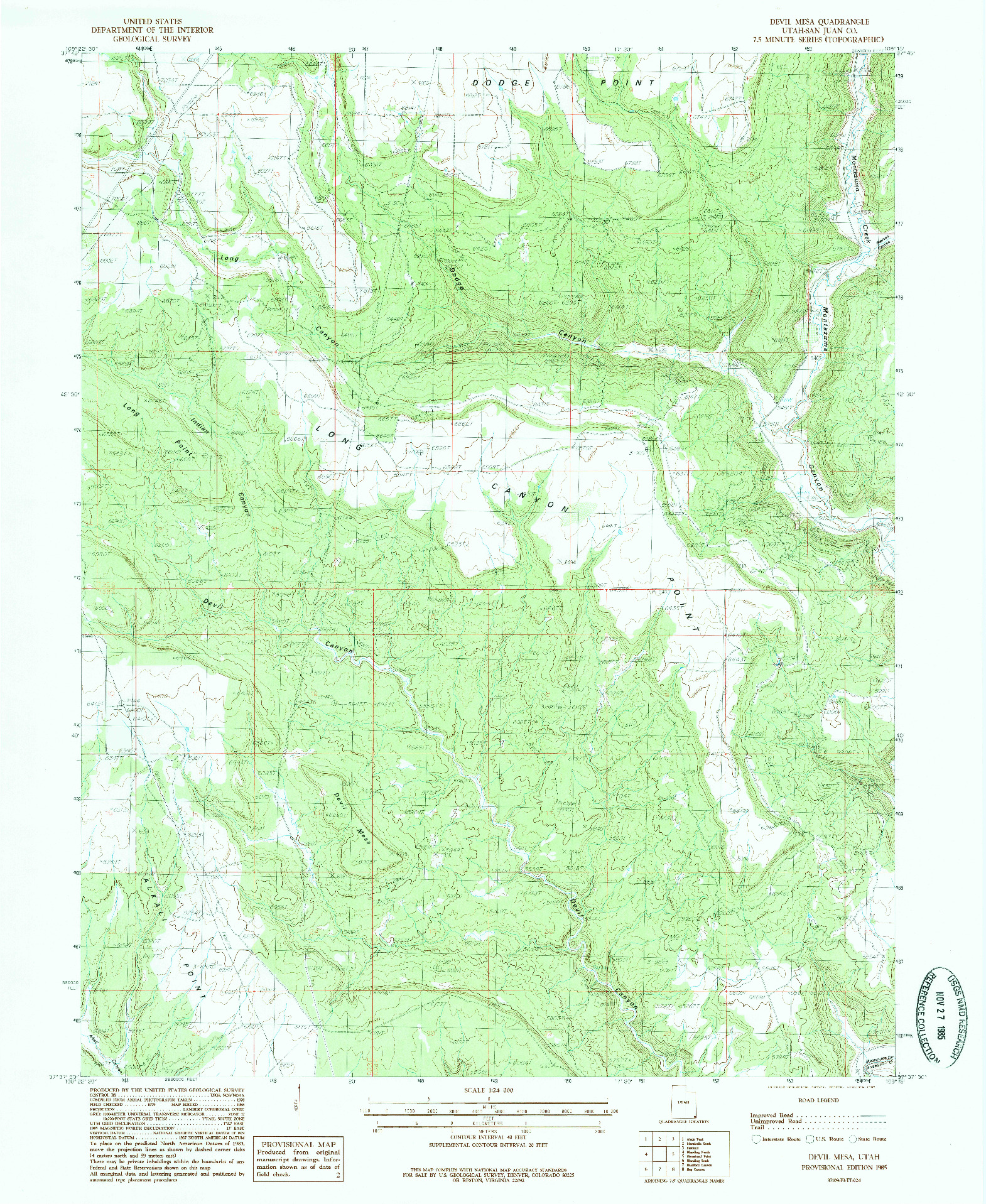 USGS 1:24000-SCALE QUADRANGLE FOR DEVIL MESA, UT 1985