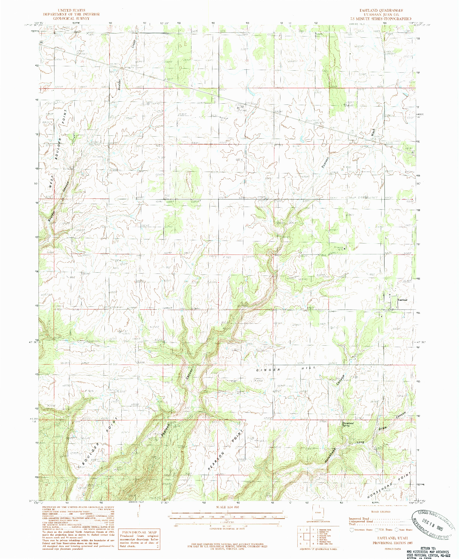 USGS 1:24000-SCALE QUADRANGLE FOR EASTLAND, UT 1985