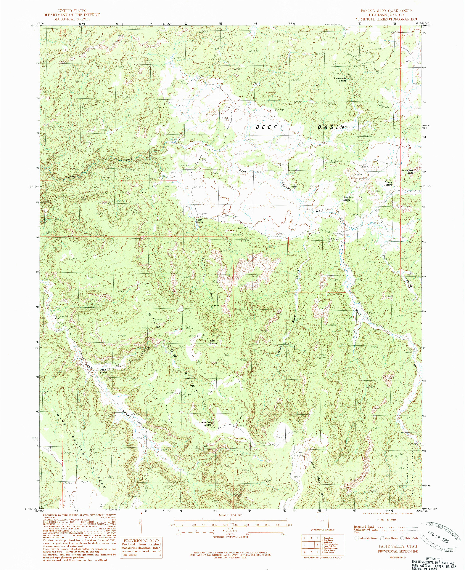 USGS 1:24000-SCALE QUADRANGLE FOR FABLE VALLEY, UT 1985