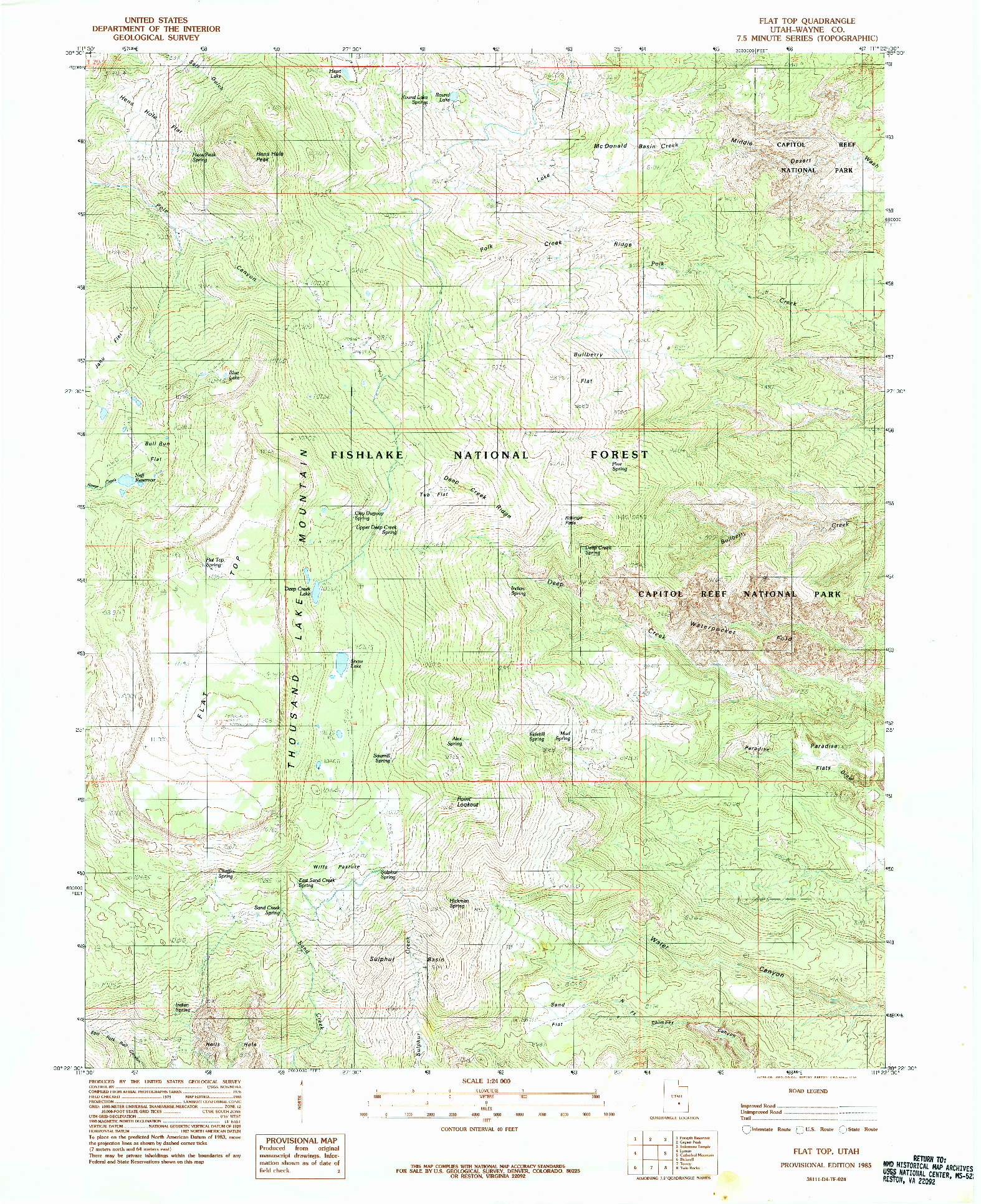 USGS 1:24000-SCALE QUADRANGLE FOR FLAT TOP, UT 1985