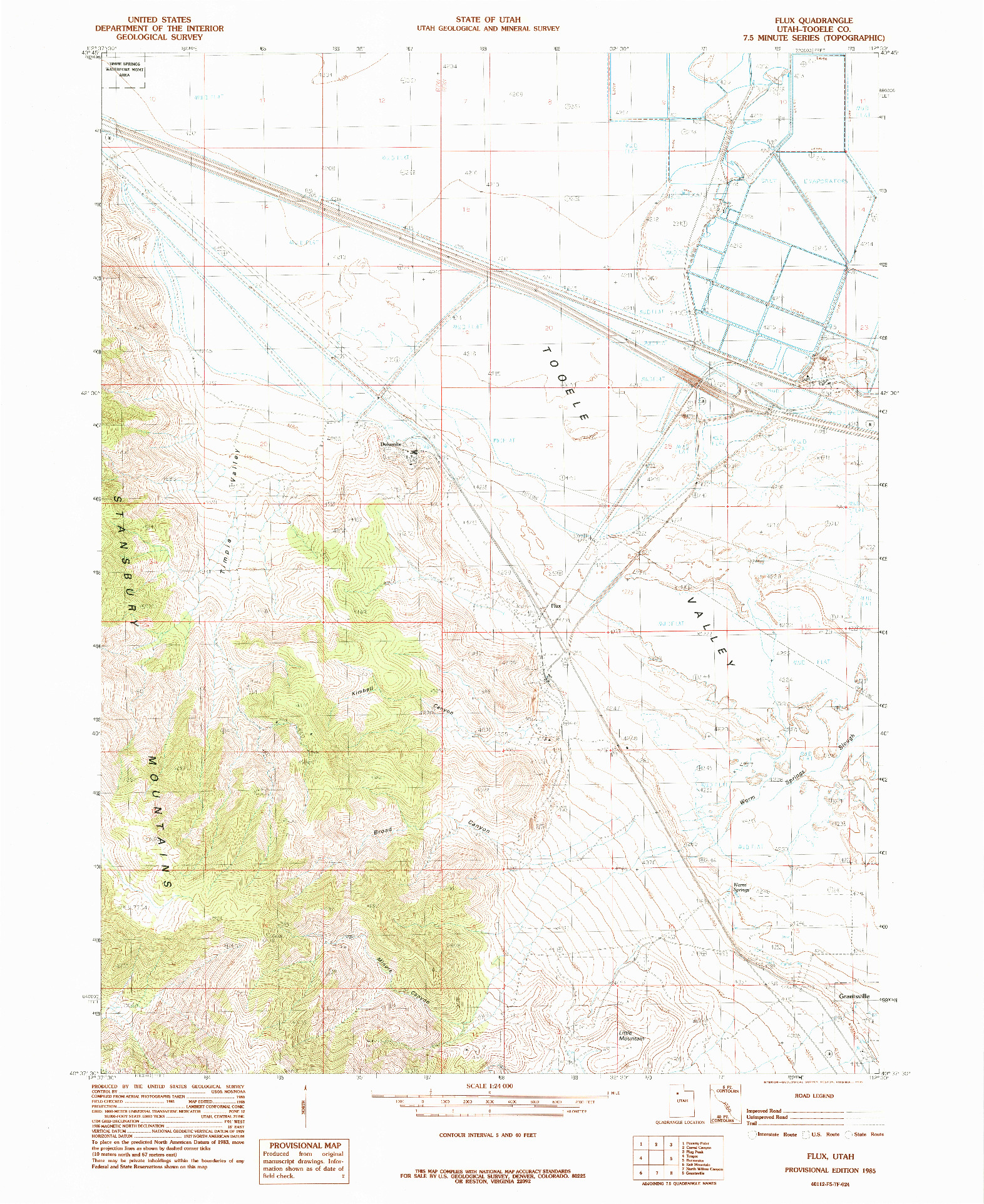 USGS 1:24000-SCALE QUADRANGLE FOR FLUX, UT 1985