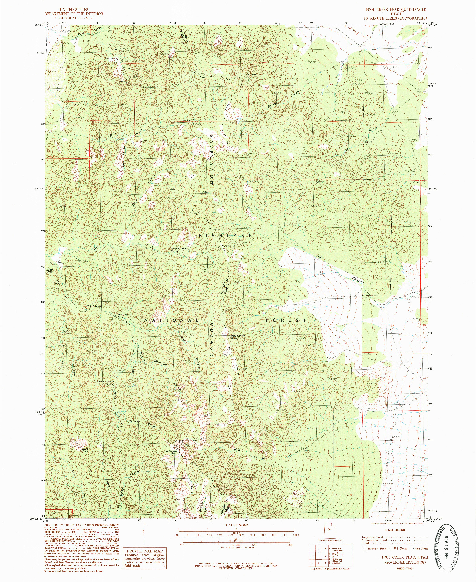 USGS 1:24000-SCALE QUADRANGLE FOR FOOL CREEK PEAK, UT 1985