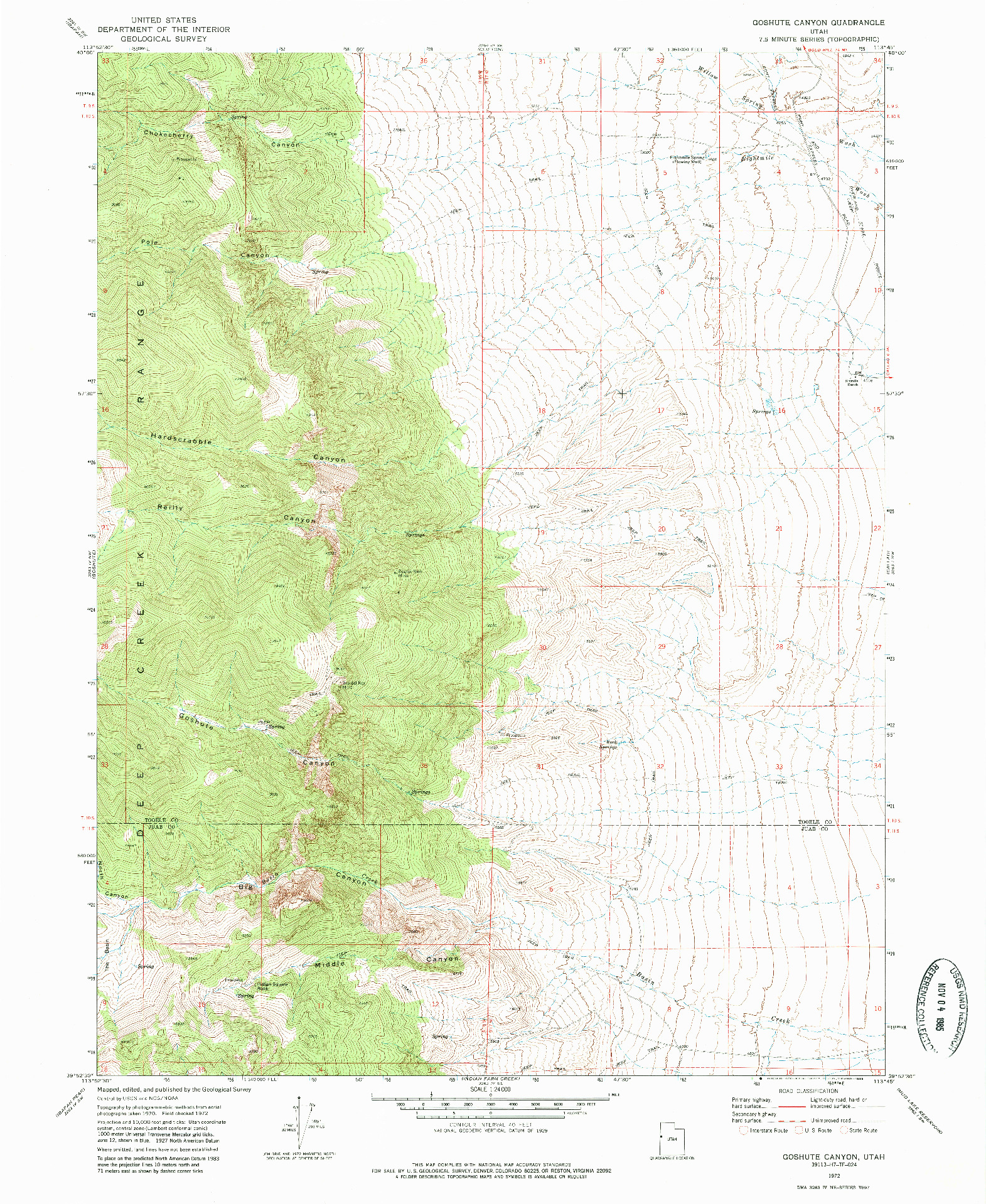 USGS 1:24000-SCALE QUADRANGLE FOR GOSHUTE CANYON, UT 1972