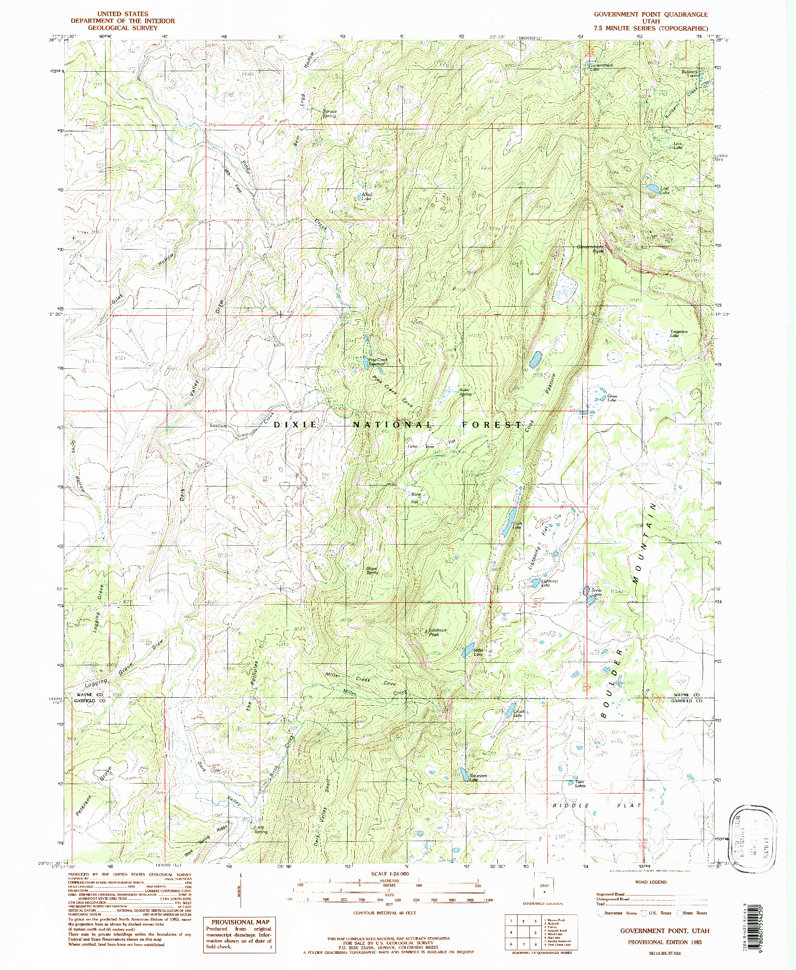 USGS 1:24000-SCALE QUADRANGLE FOR GOVERNMENT POINT, UT 1985