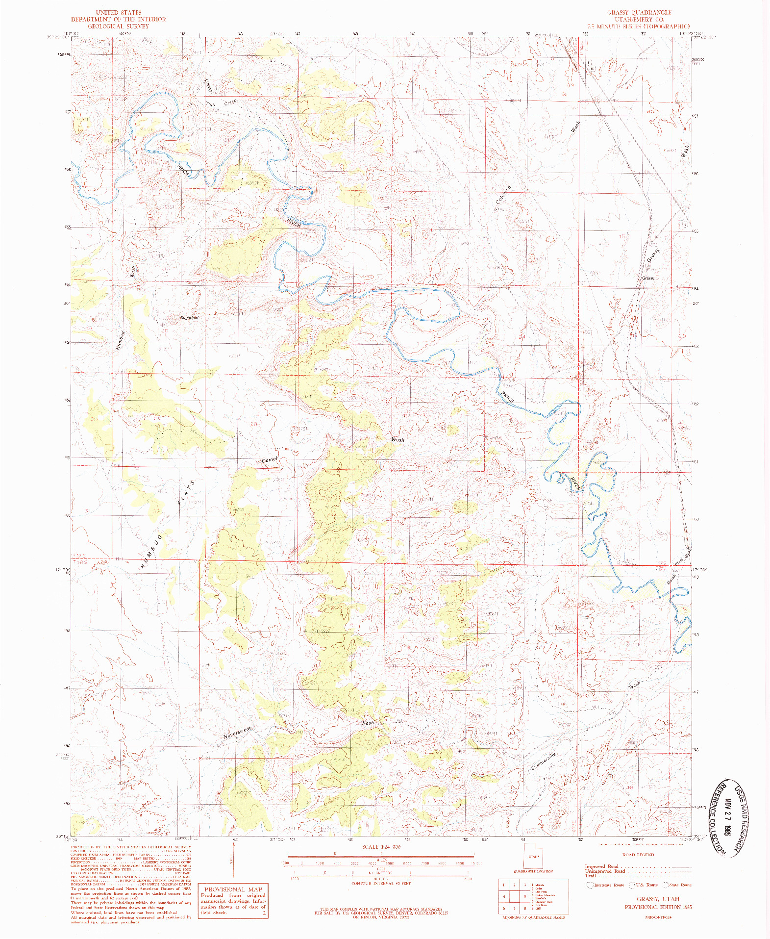 USGS 1:24000-SCALE QUADRANGLE FOR GRASSY, UT 1985